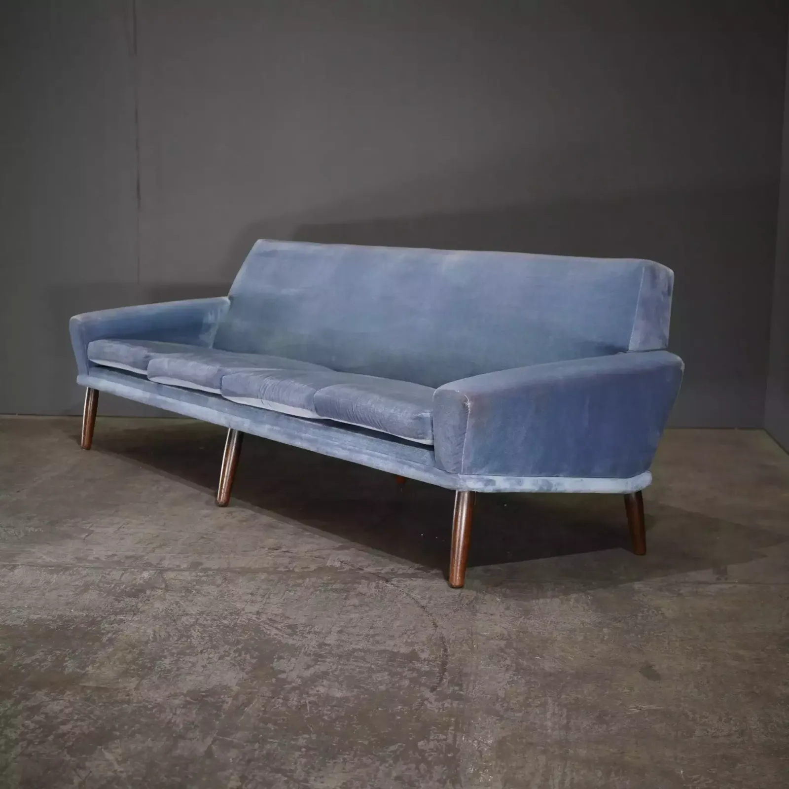 photo for sale Bramin Møbler Four Seater Sofa In Blue Velvet By N.A. Jørgensens