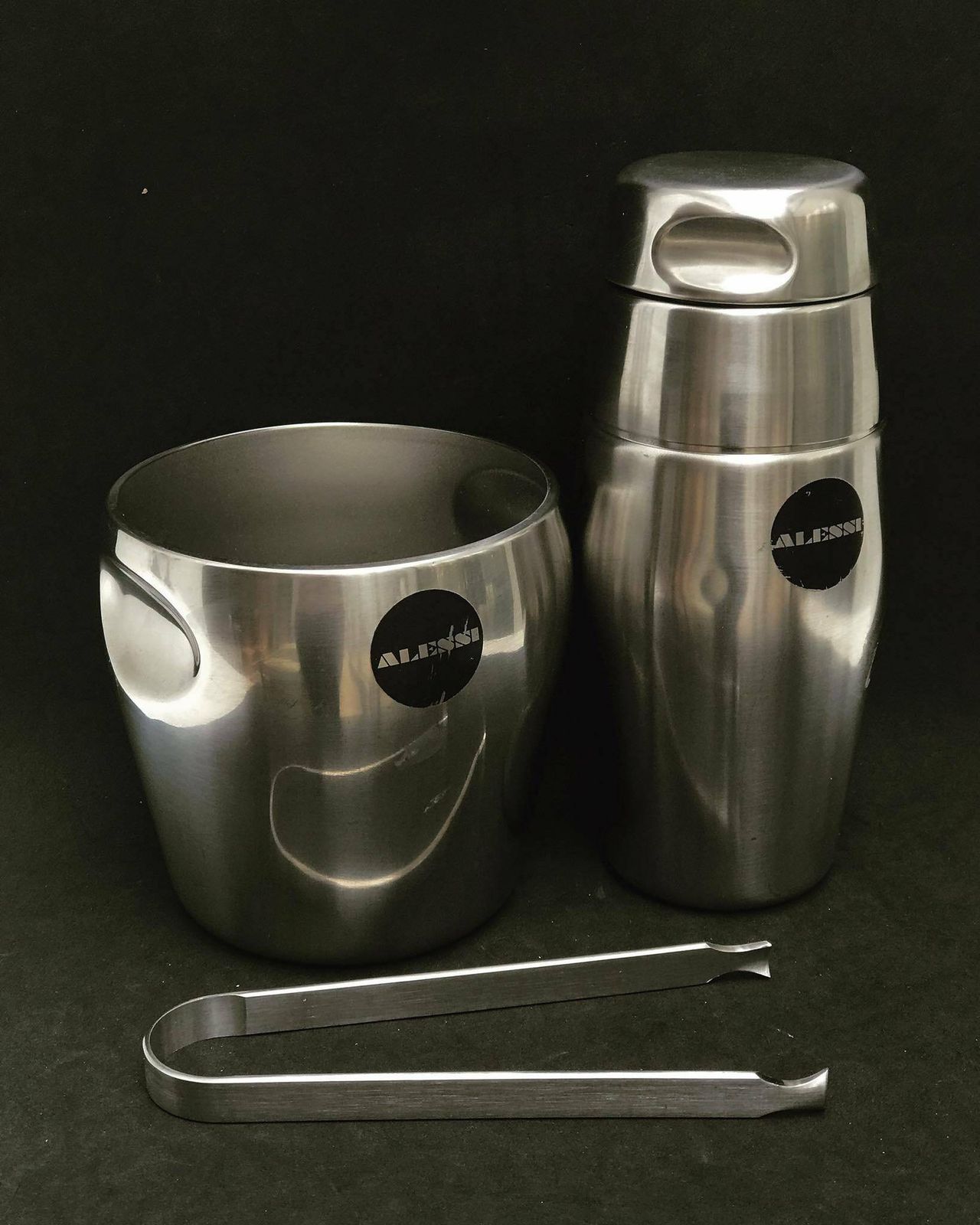 Vintage Cocktail Shaker Ice Bucket And Tongs Alessi By Luigi Massoni And Carlo Mazzeri Stainless Steel Bar Cart Tools Mixology Gift For Him