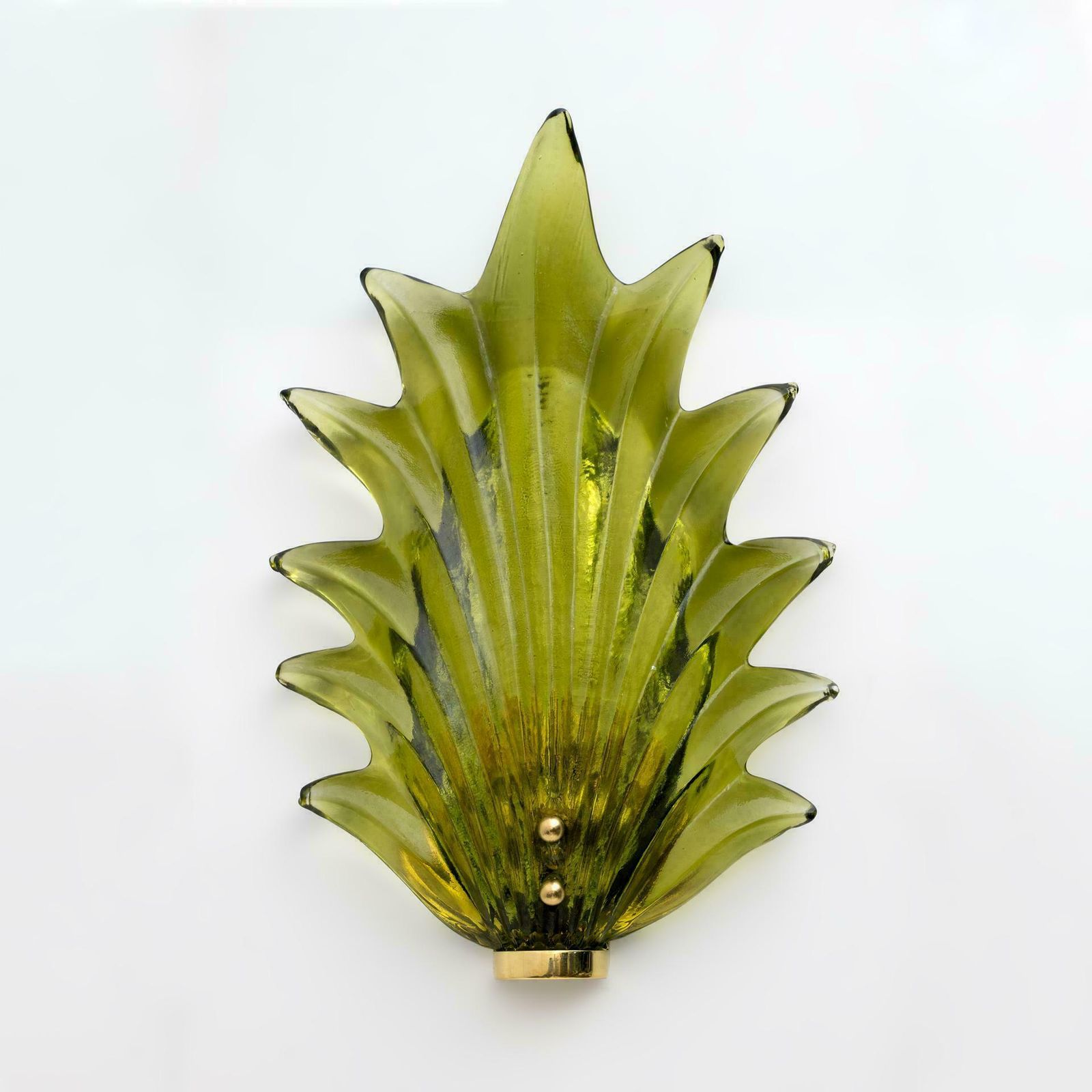 Pair Barovier & Toso Style Modern Italian Murano Glass Leaf Sconces, 1980s photo furniture
