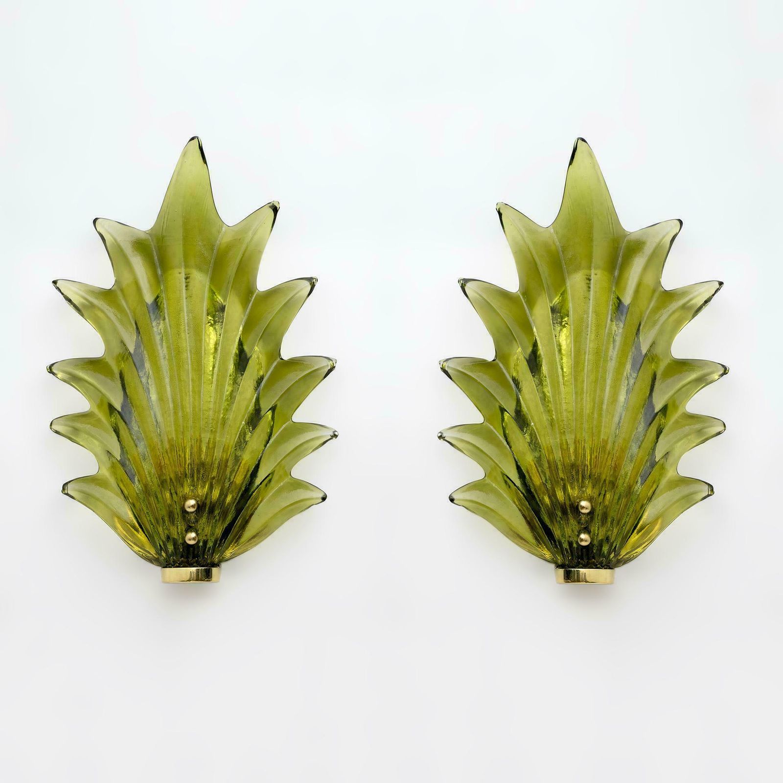 Pair Barovier & Toso Style Modern Italian Murano Glass Leaf Sconces, 1980s photo Lighting