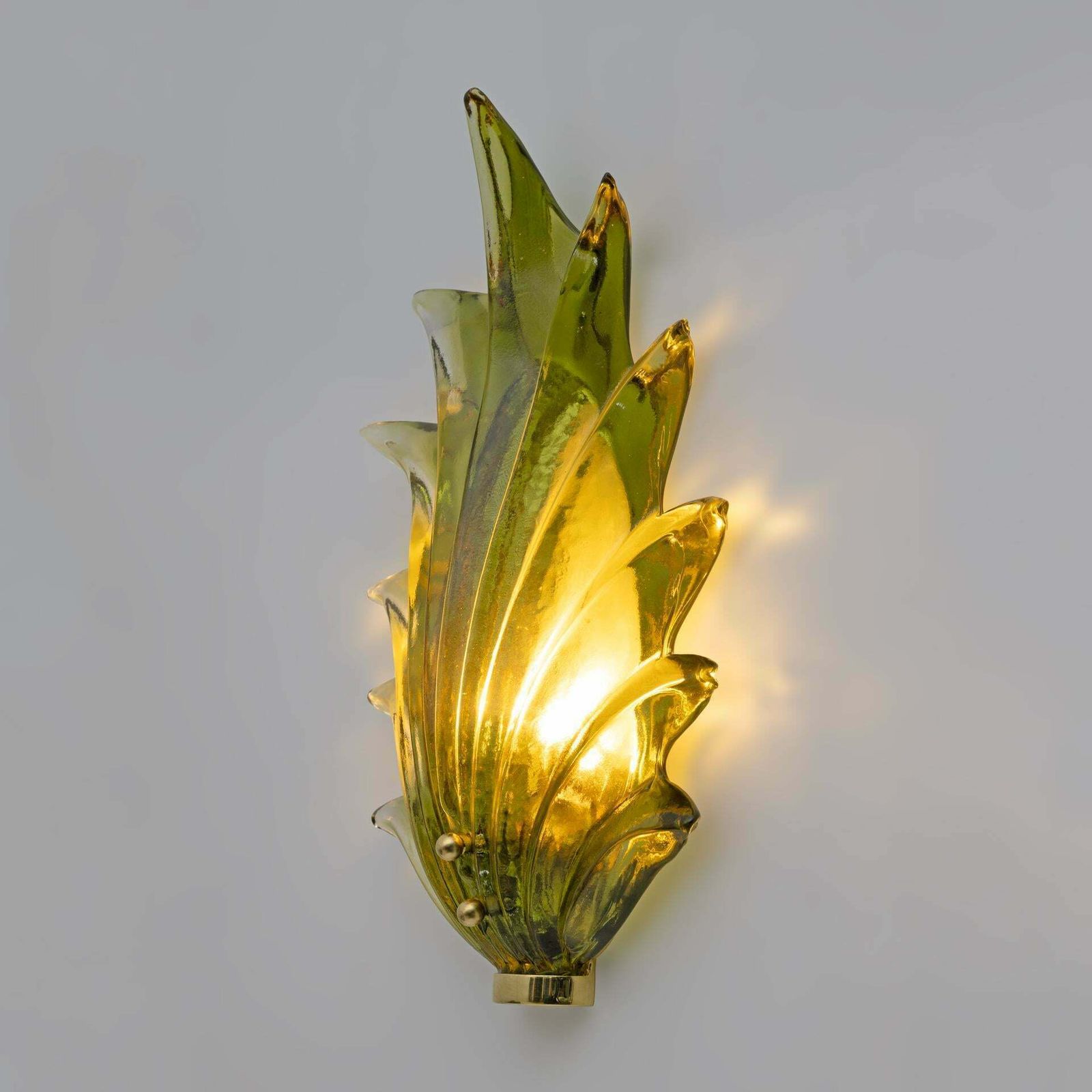 Pair Barovier & Toso Style Modern Italian Murano Glass Leaf Sconces, 1980s photo 3054.0