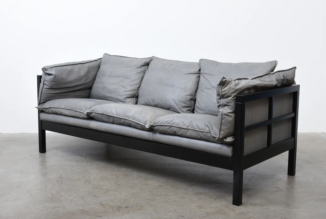 Vintage Grey Leather Three Seater Couch photo furniture