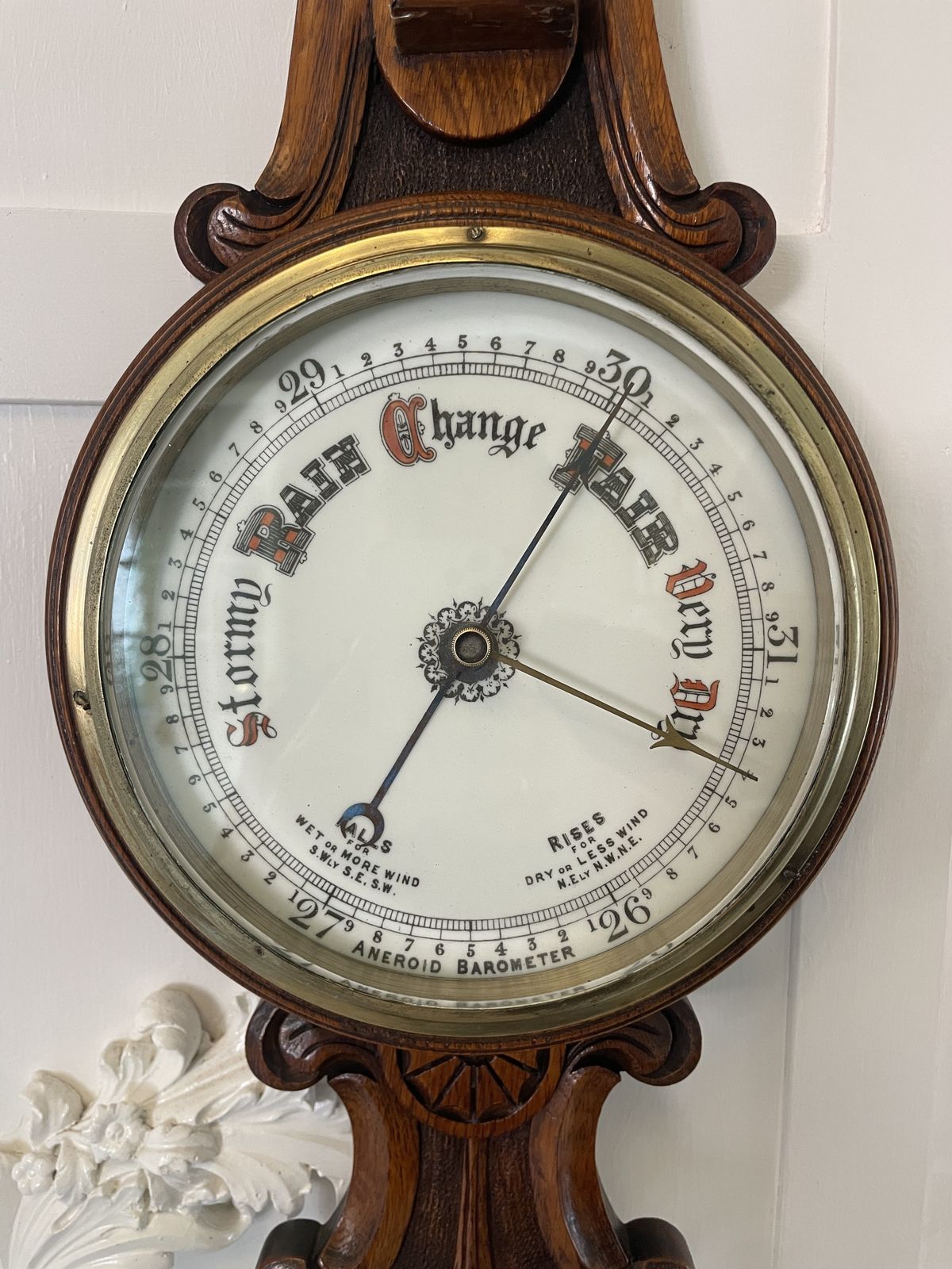 Antique 19th Century Quality Carved Oak Banjo Barometer photo furniture