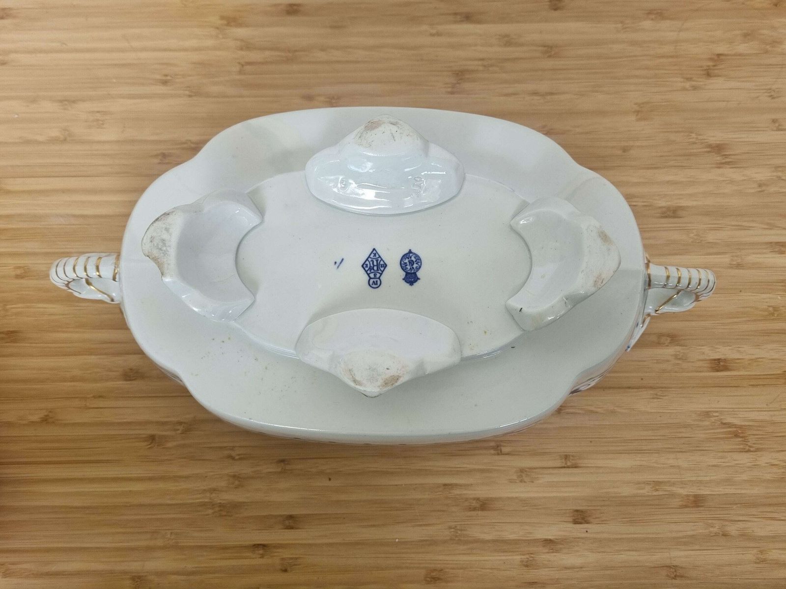Royal Worcester Blue And White Transfer Printed Tureen, With Elephant Head Handles photo Home Decor
