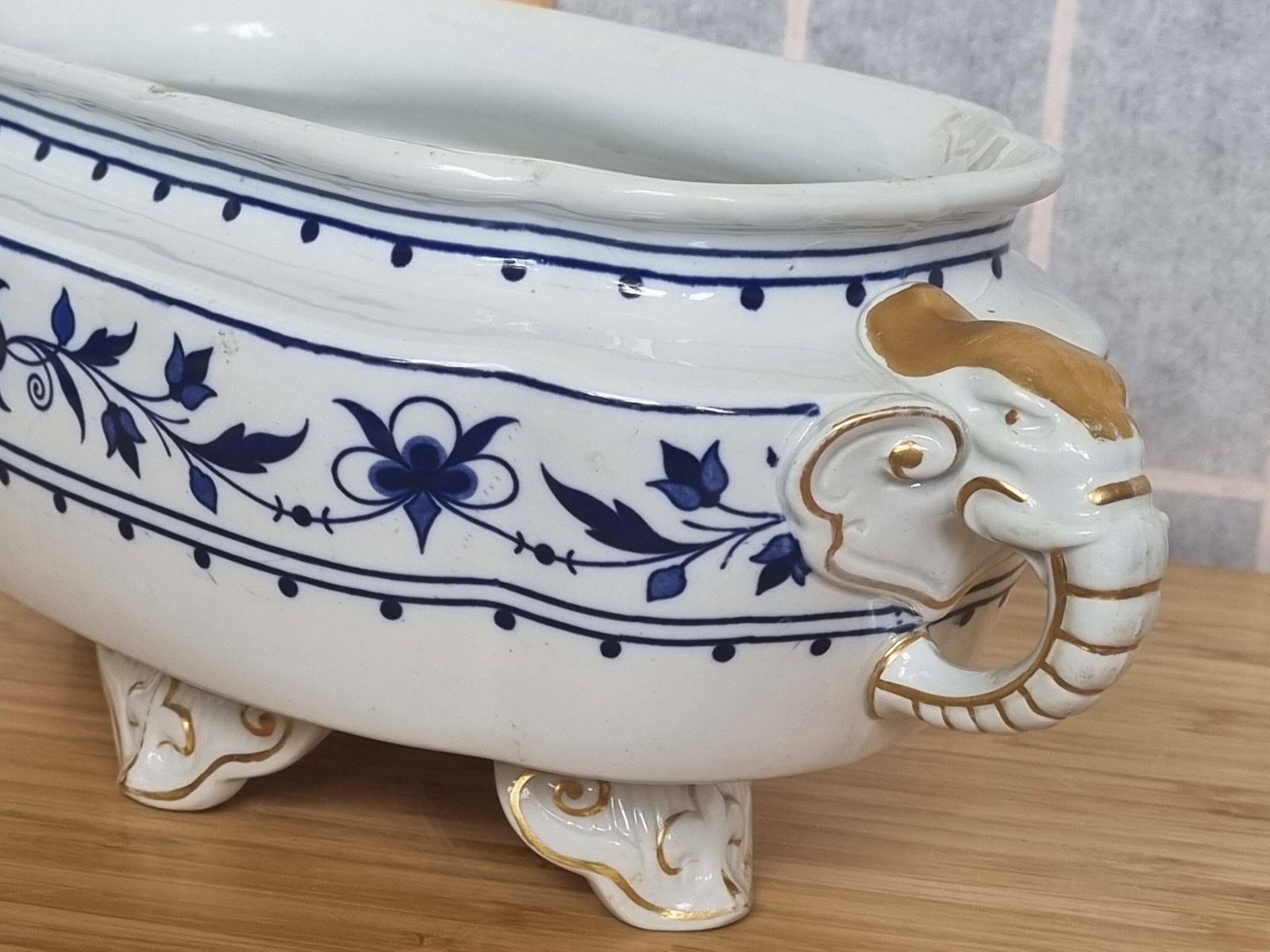 Royal Worcester Blue And White Transfer Printed Tureen, With Elephant Head Handles photo vinterior