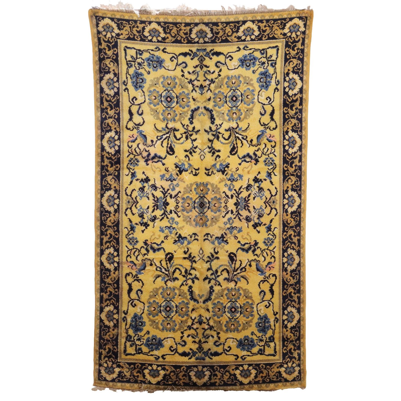 Antique Peking Carpet Cotton Wool Heavy Knot China 98 X 56 In