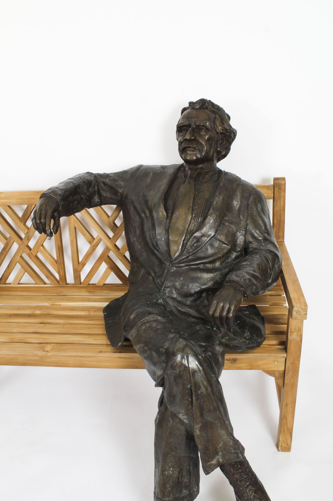Vintage Life Size Bronze Of Albert Einstein On A Garden Bench 20th C photo vintage