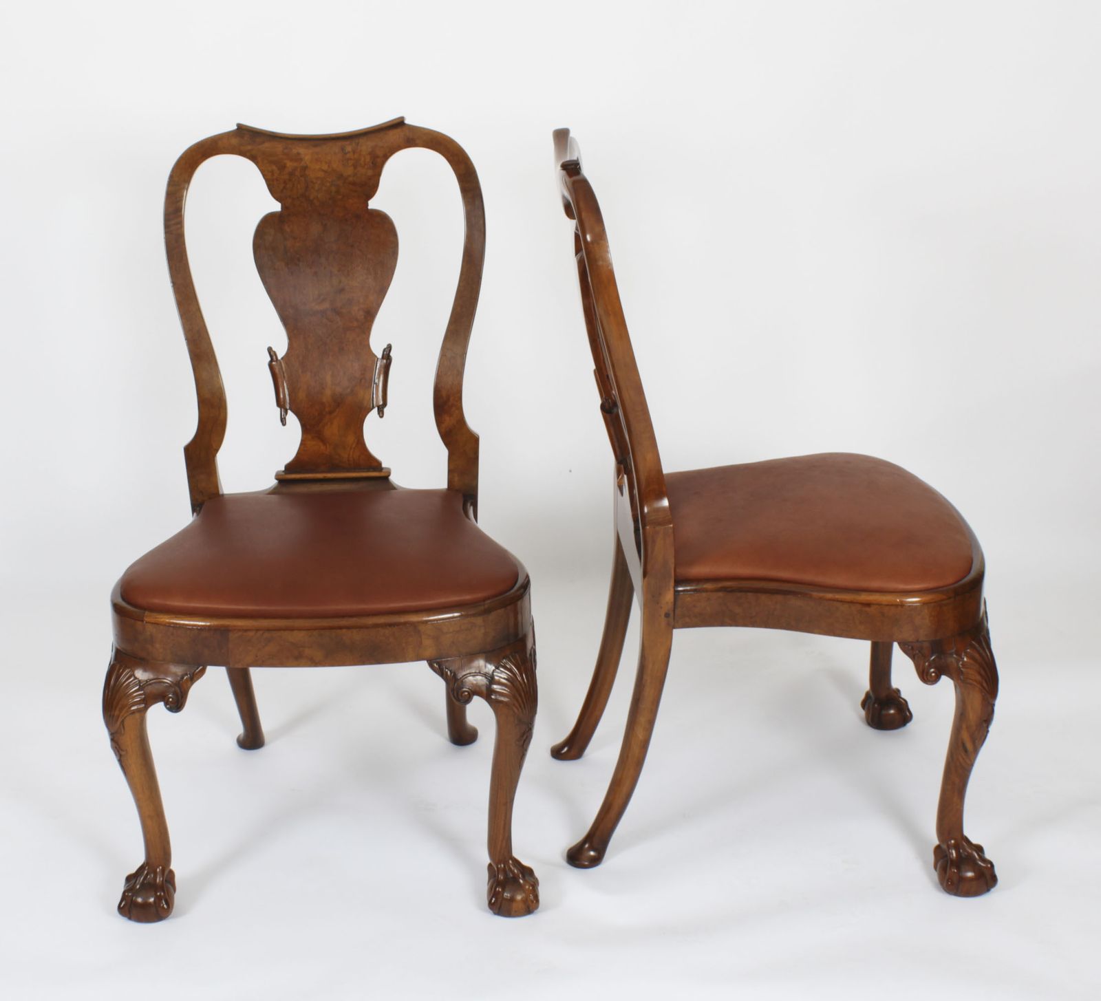 Vintage Set 8 Queen Anne Burr Walnut Dining Chairs  20th Century photo furniture