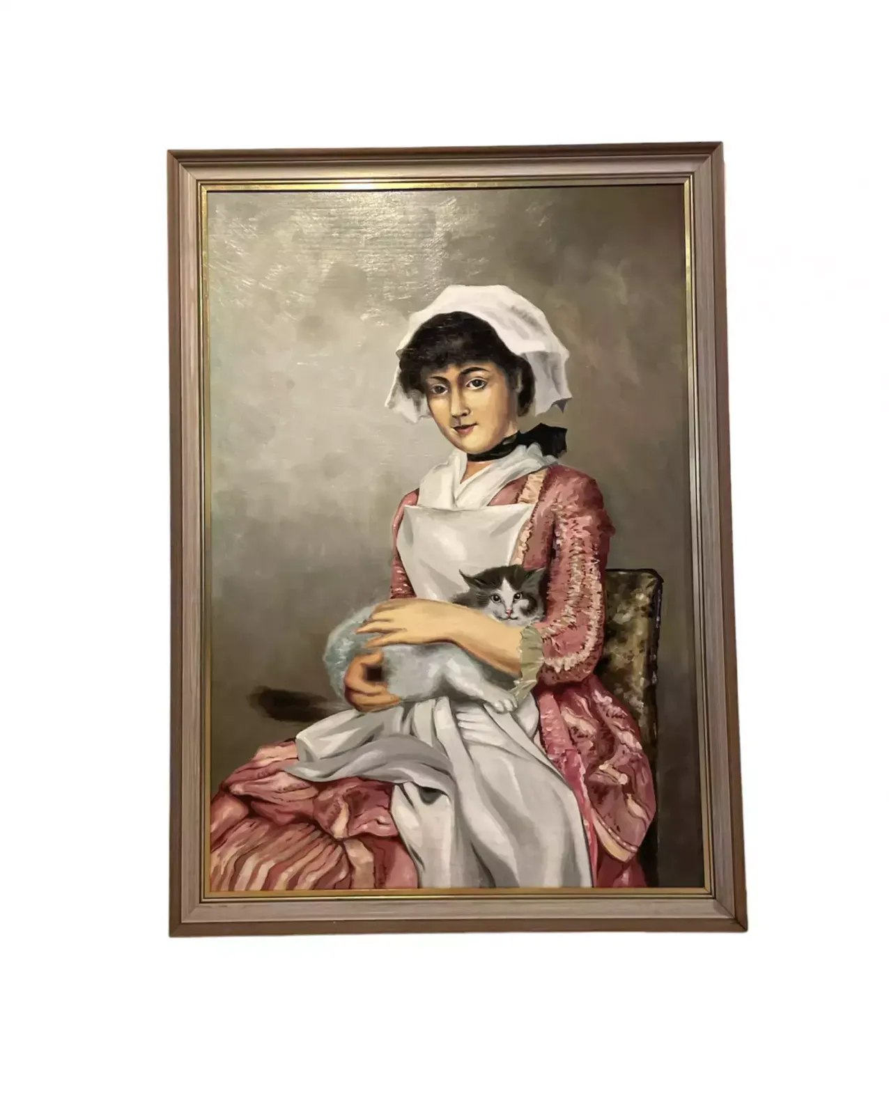 European School, Portrait Of A Lady With Cat, Mid 20th Century.