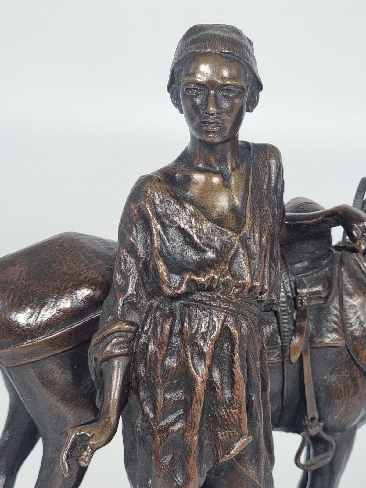 photo vintage 19th Century French Bronze Sculpture Depicting A Boy With His Mule By A E Dubucand Circa 1870