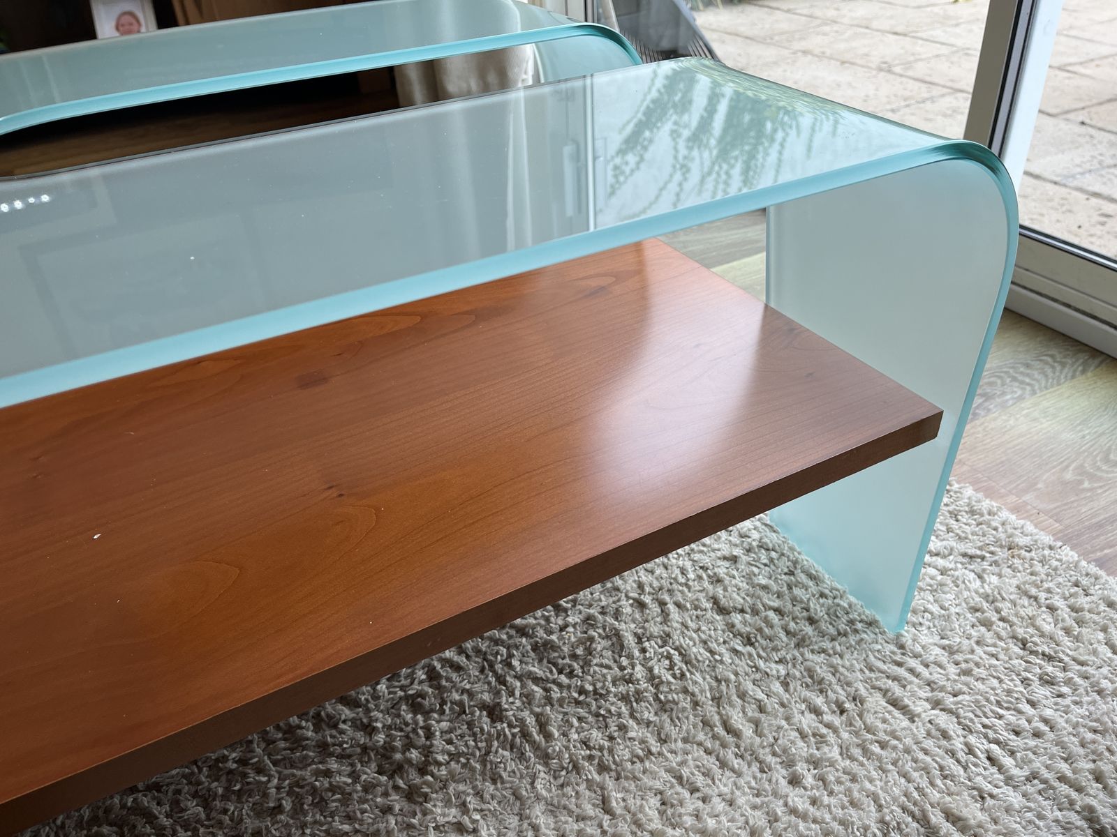 Vintage Italian Frosted Glass Waterfall Coffee Table. Unique Beautiful Design. photo Furniture