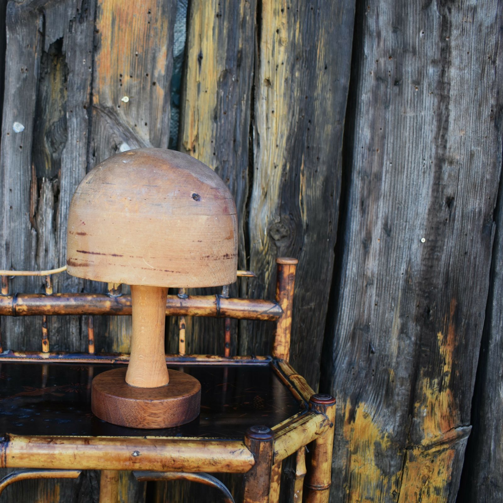 Antique Milliners Hat Mould Block Haberdashery Shop Wooden Wig Display Stand photo vinterior