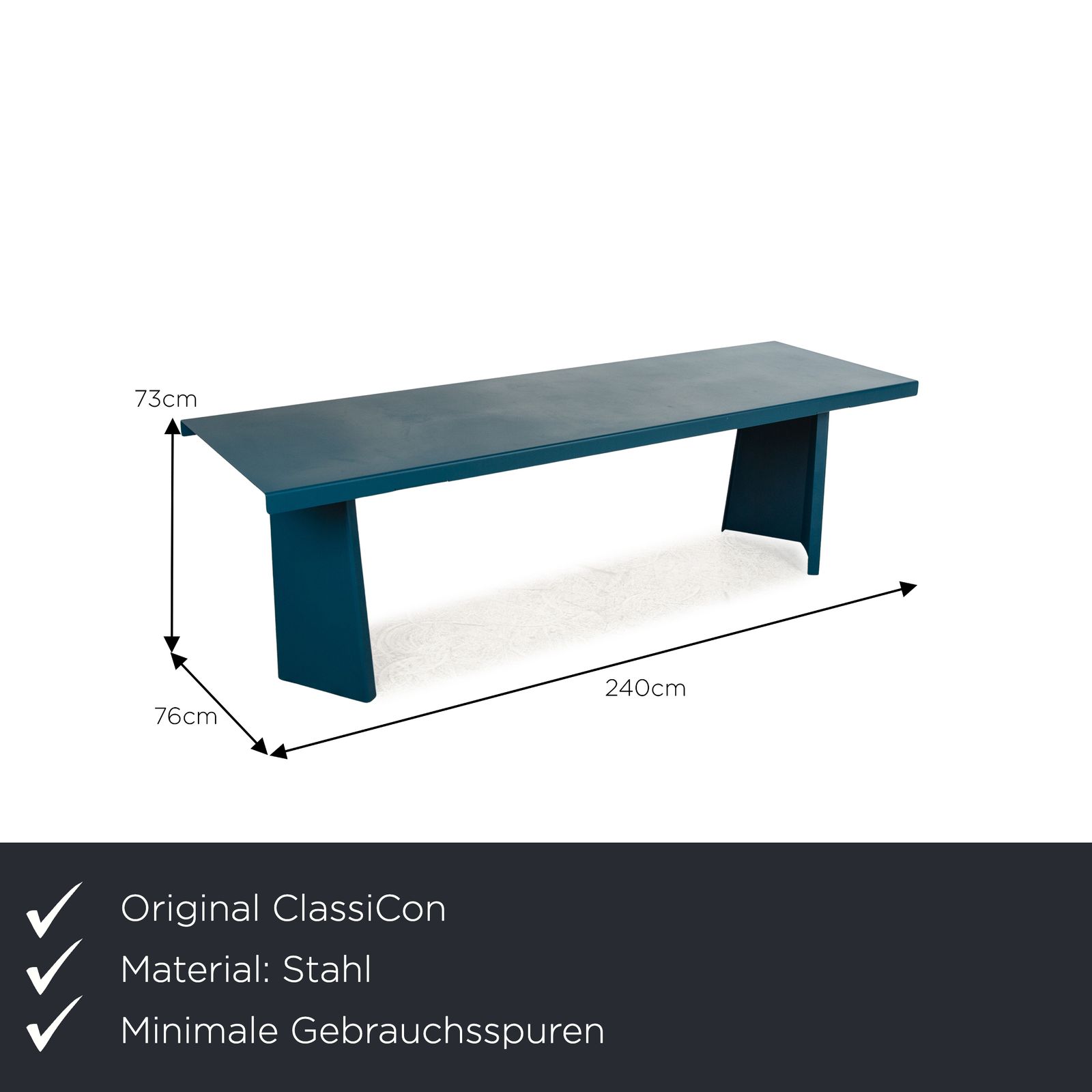 Table à manger Classicon Palas en acier bleu, 240 x 73 x 76 cm photo furniture
