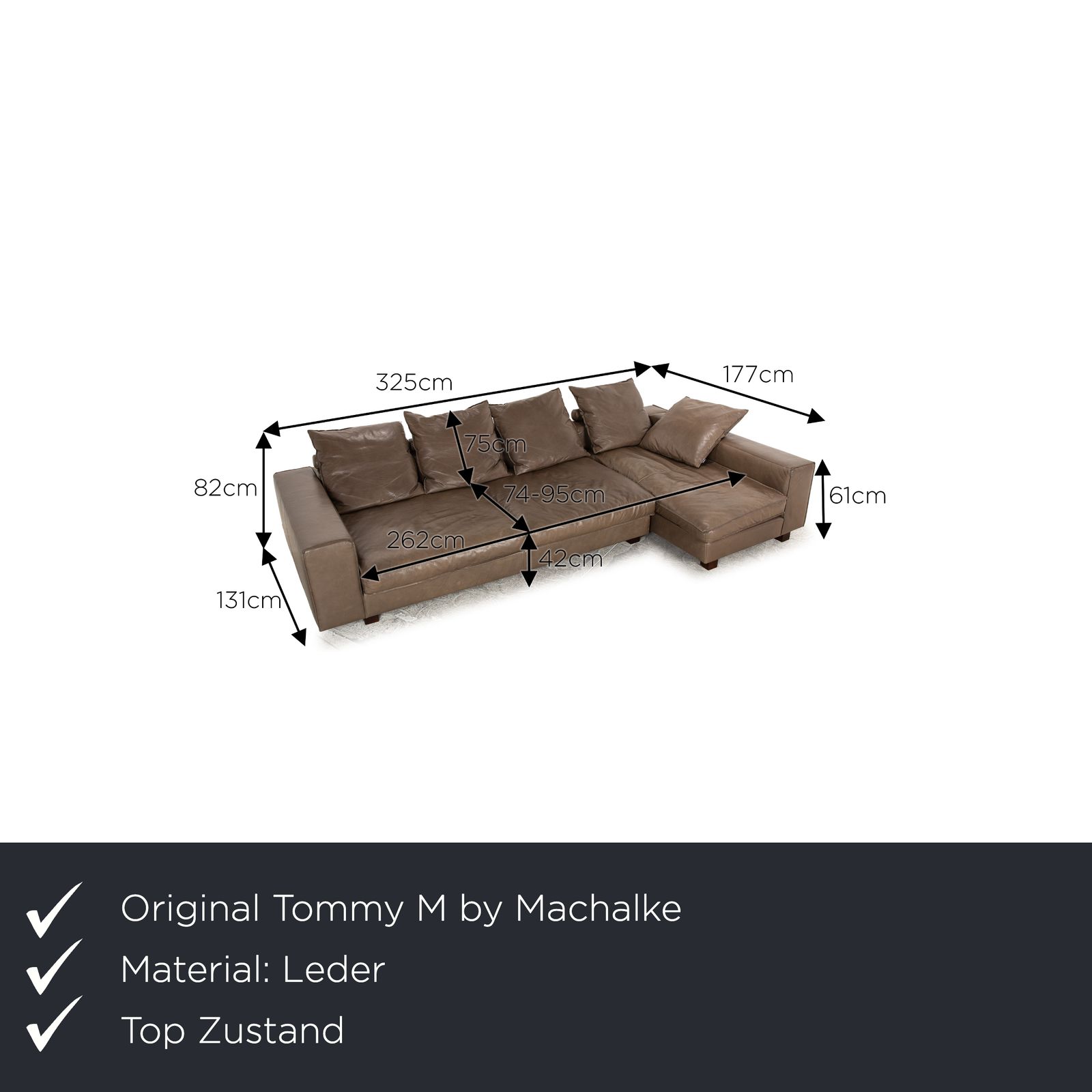 Tommy M By Machalke Sarapis Leather Corner Sofa Brown Recamiere Left photo furniture