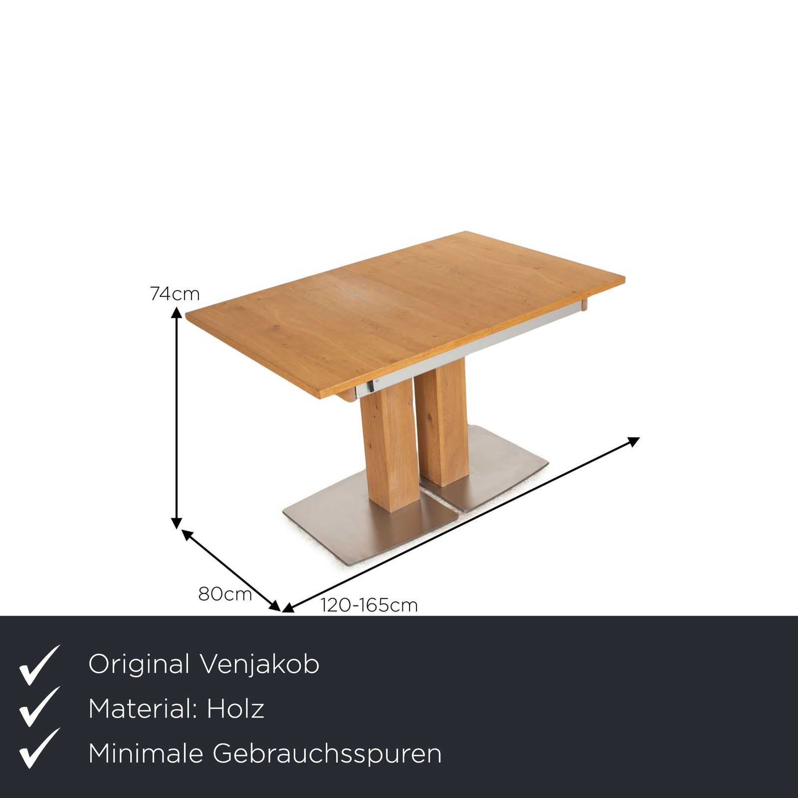 Venjakob Houten Eettafel Bruin Handmatige Uittrekfunctie Eiken 120–165 cm x 80 cm photo furniture