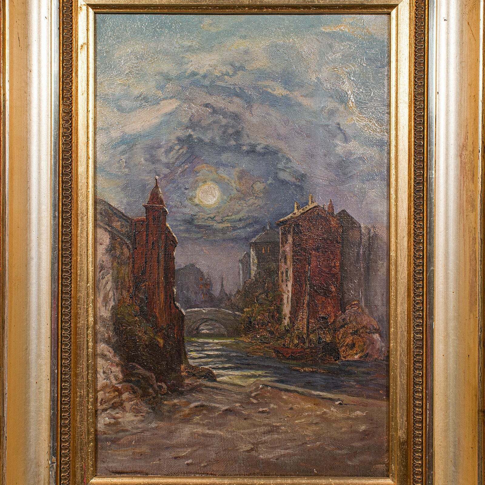 Small Antique Continental School Painting, Framed, Oil On Canvas, Art, C.1920 photo Art
