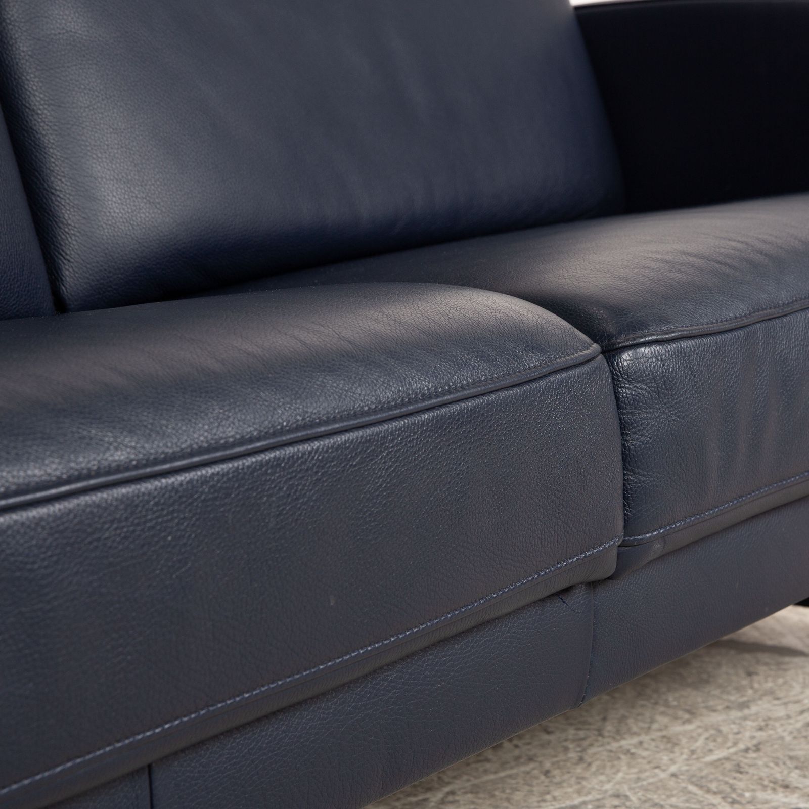 photo furniture Musterring Leather Three Seater Blue Black Sofa Manual Function
