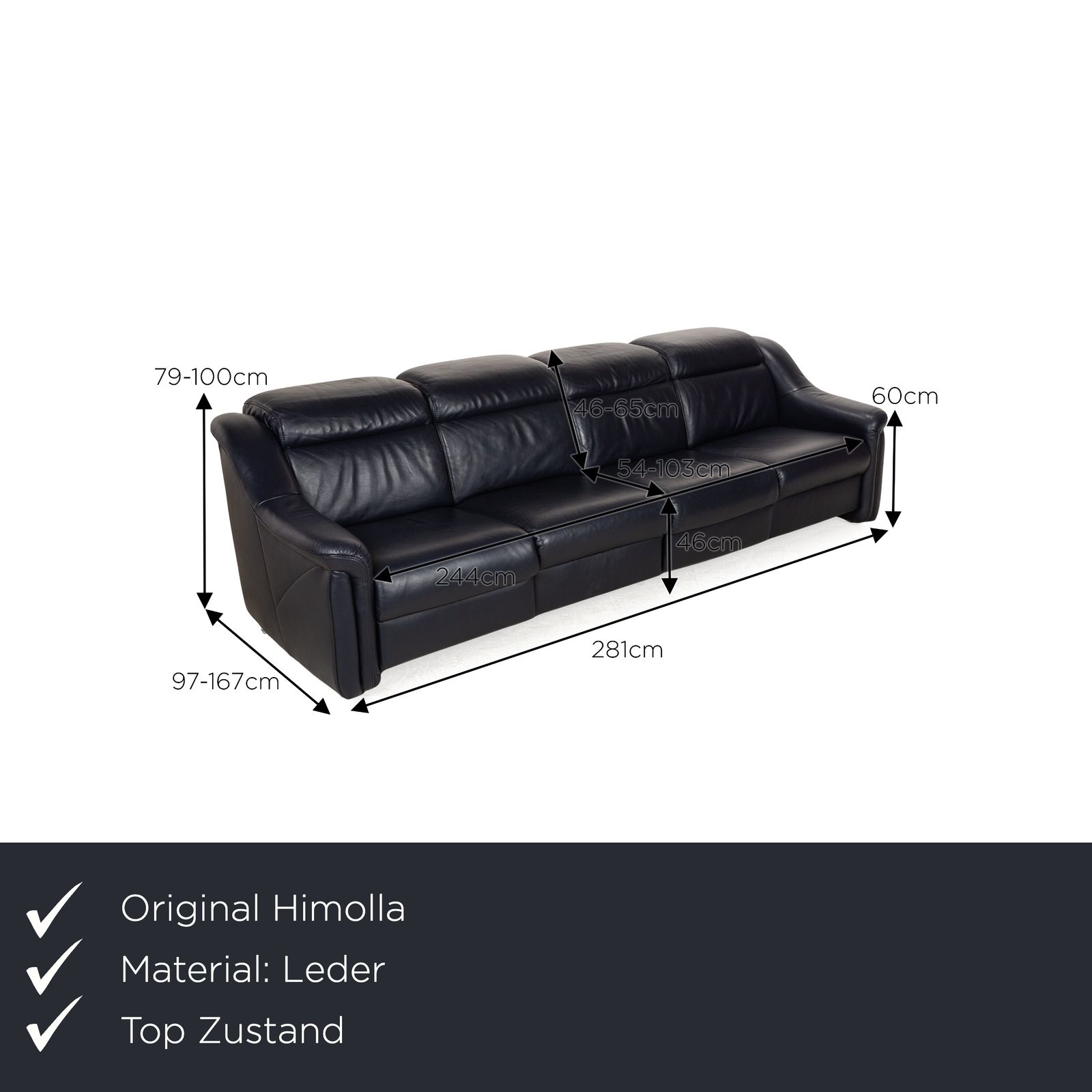 Canapé électrique relaxation Himolla 9705 en cuir bleu 4 places photo furniture
