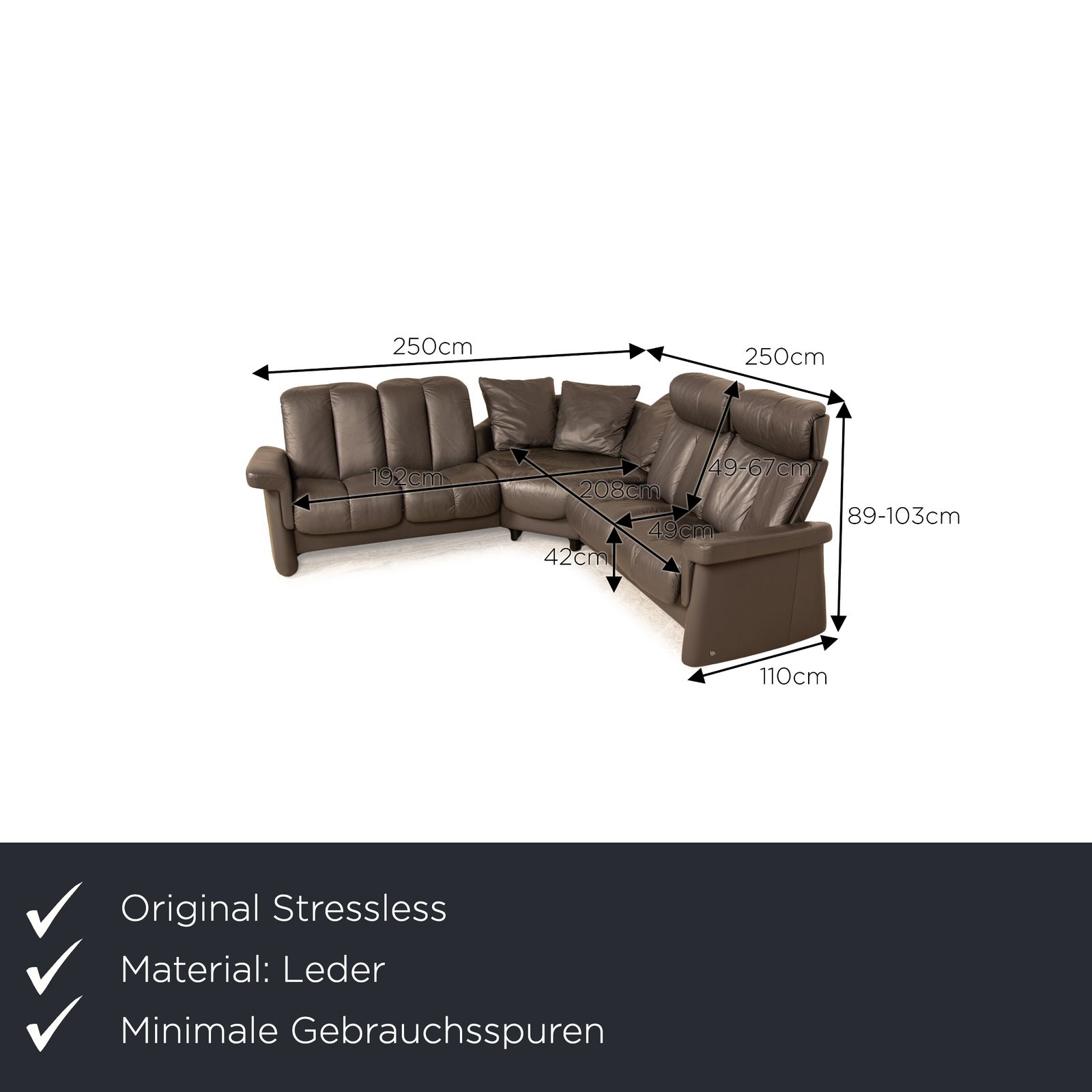 Canapé d'angle Stressless Legend en cuir noir, fonction manuelle photo furniture