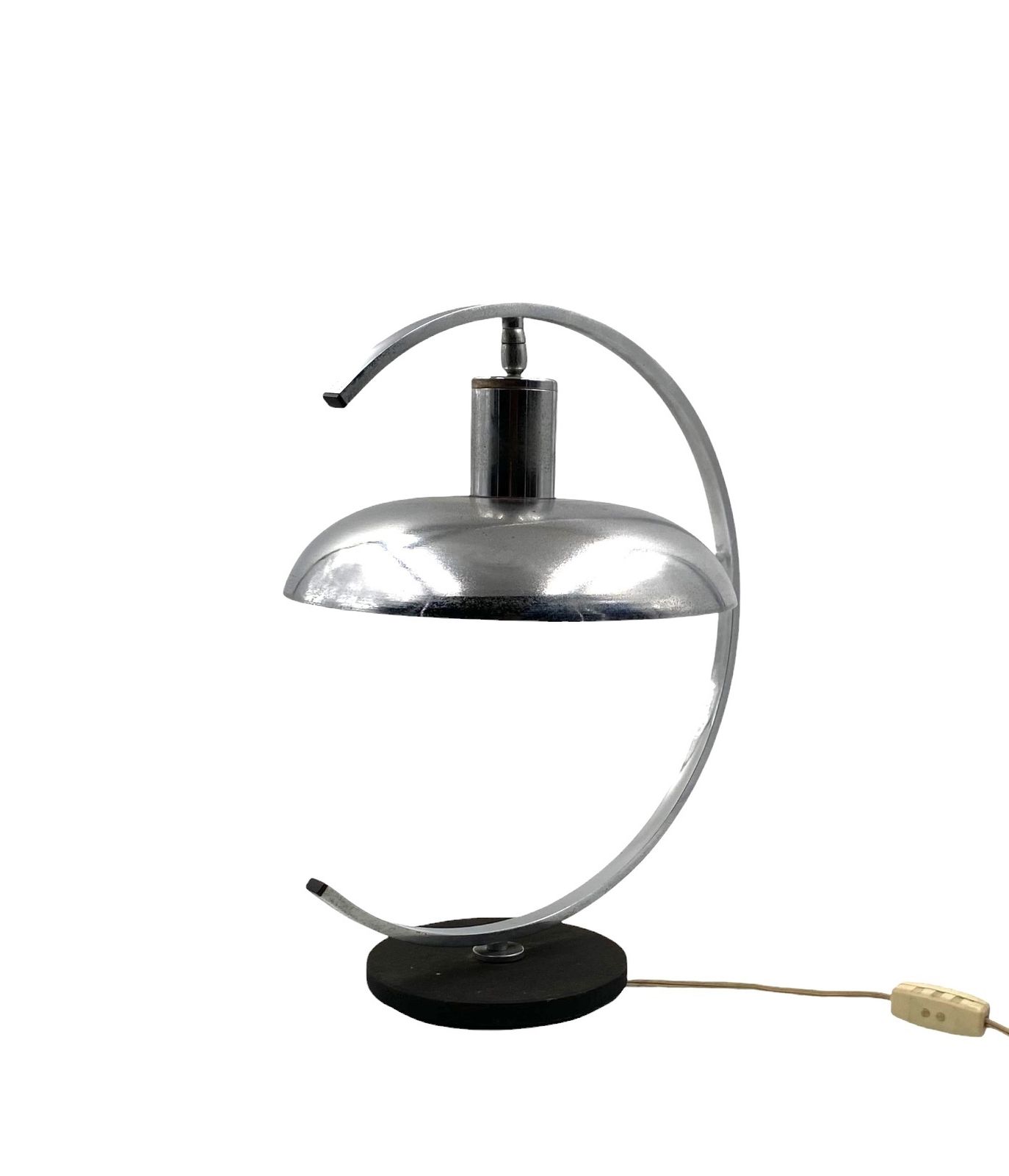 Lighting Mid Century Modern Chromed Table Lamp, In The Manner Of Mariano Fortuny Italy, 1970s photo