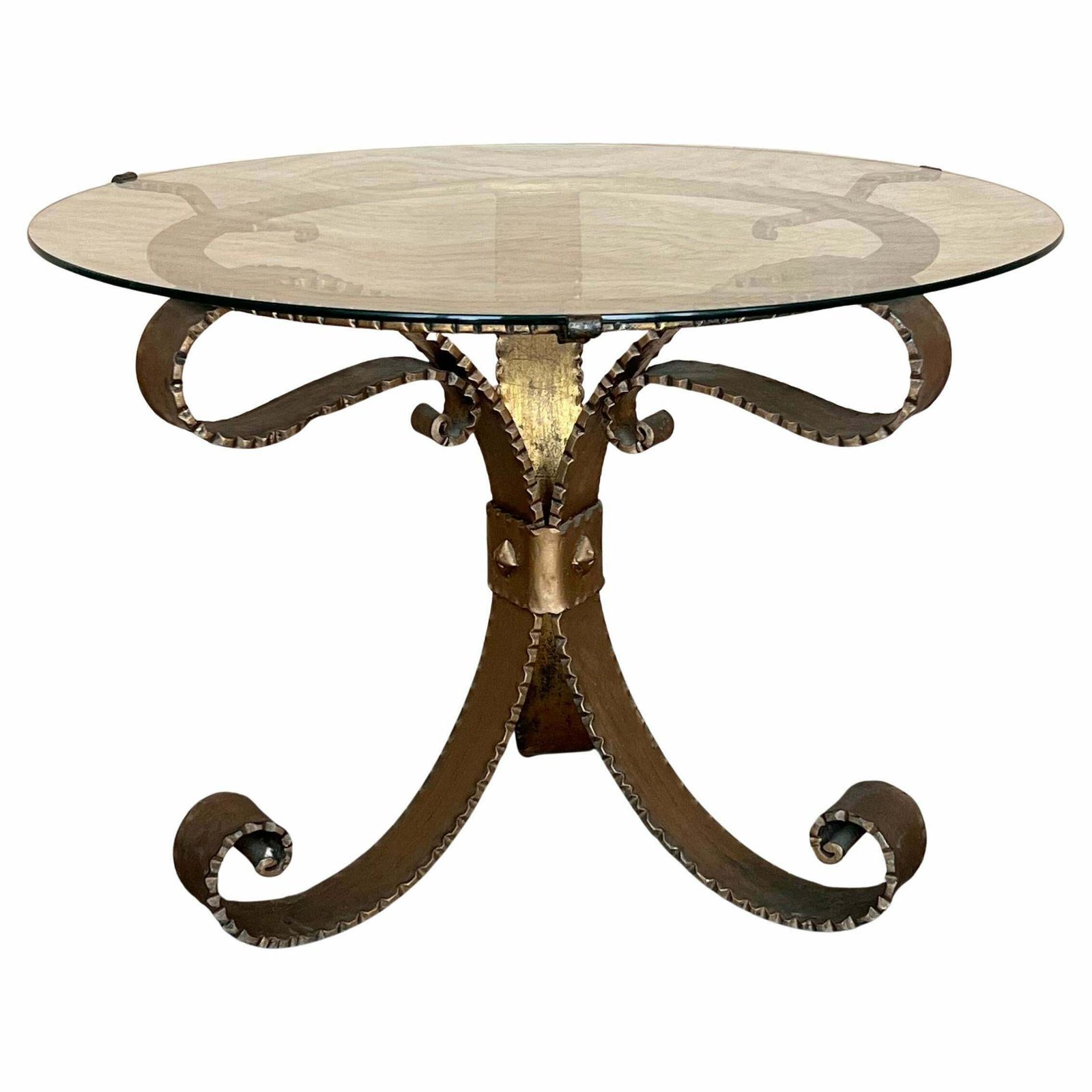 Table basse Hollywood Regency mid-century en fer forgé doré, dans le style de Gilbert Pollierat