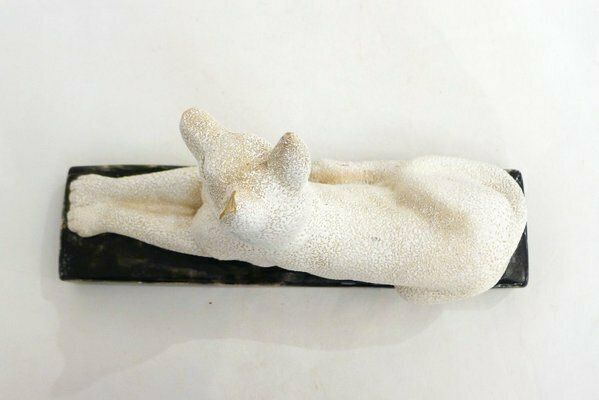 Art Deco Dog Sculpture In Earthenware With Frosted Enamel By Odyv France, 1930s photo 110.0