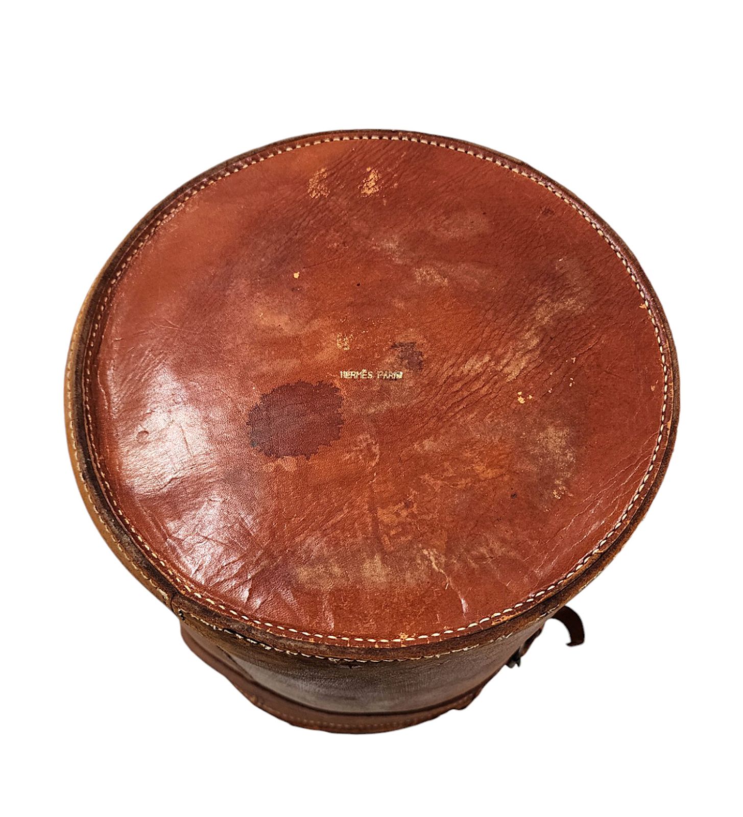 Home Decor Mid 20th Century Modern Leather Cylindrical Paper Waste Bin/Basket With Lid By Luxury Brand Hermès Paris, France photo