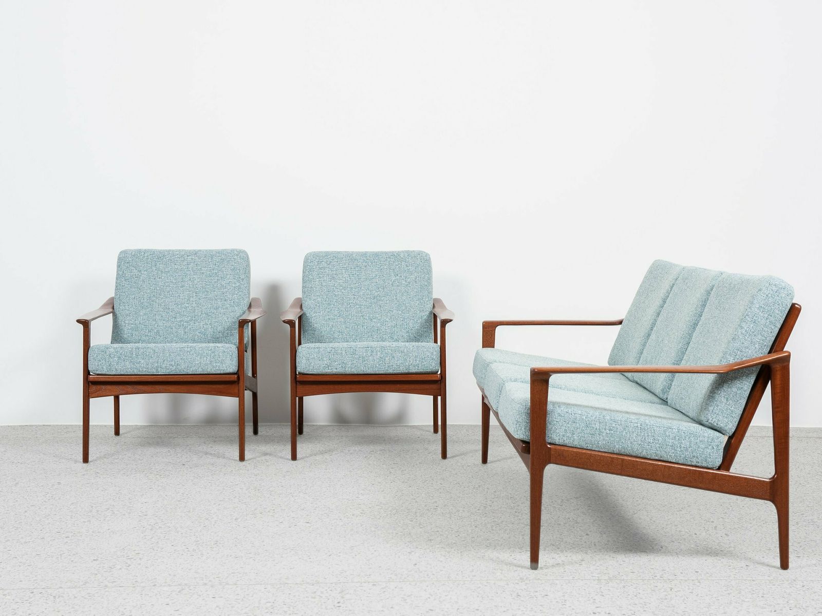 Midcentury Danish Sofa Set In Teak By Ib Kofod Larsen   With New Fabric