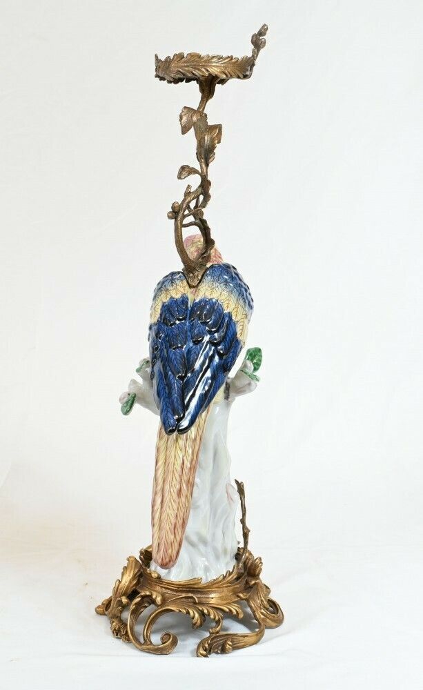 Pair French Parrot Candelabras Porcelain Bird Candlesticks photo 995.0