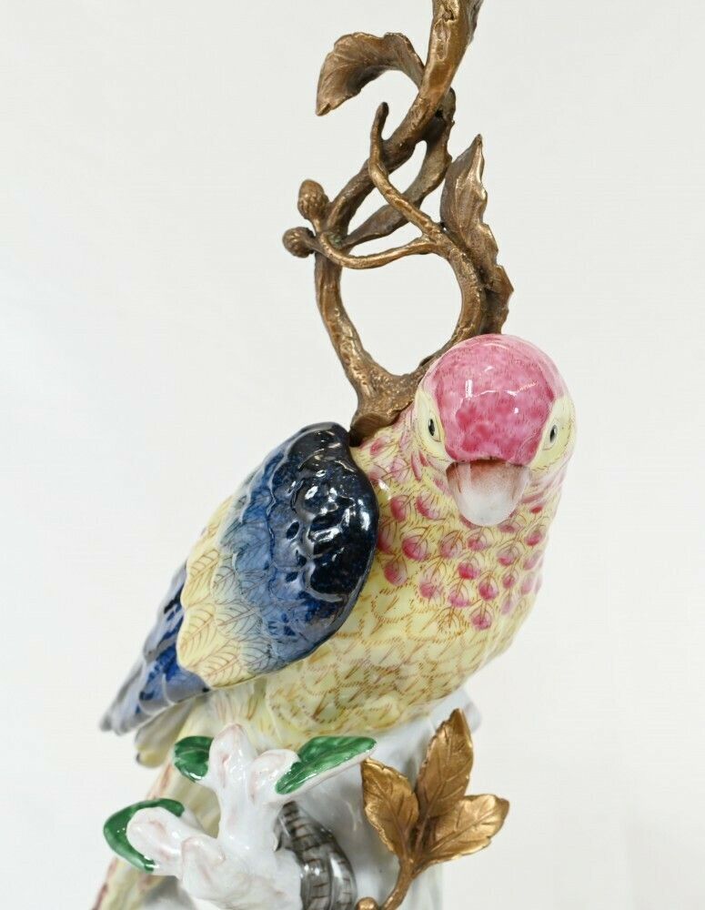 Pair French Parrot Candelabras Porcelain Bird Candlesticks photo buy