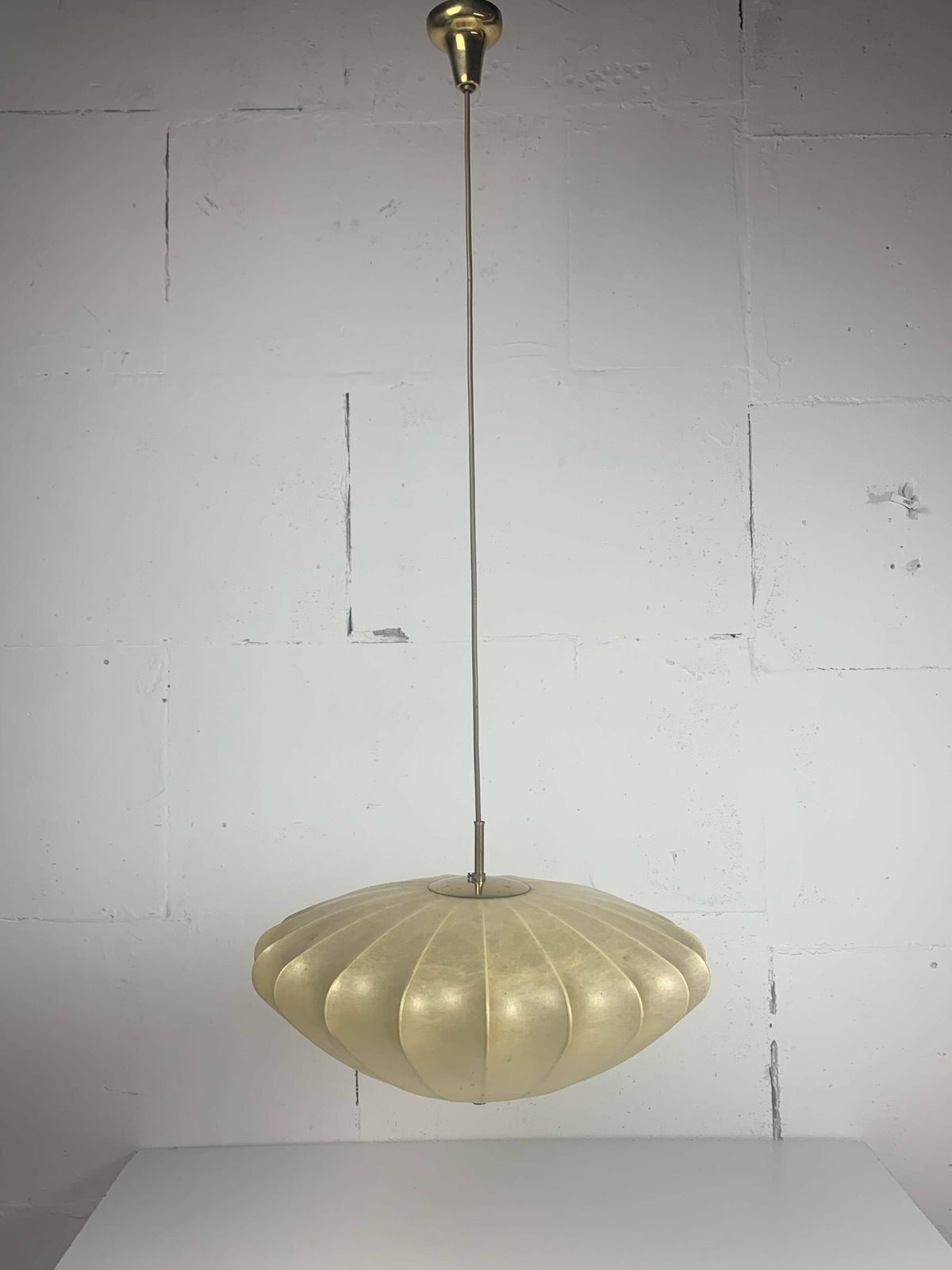 Mid Century Ufo Cocoon Hanging Lamp With Brass In The Style Of Achille Castiglioni, 1960s photo Lighting