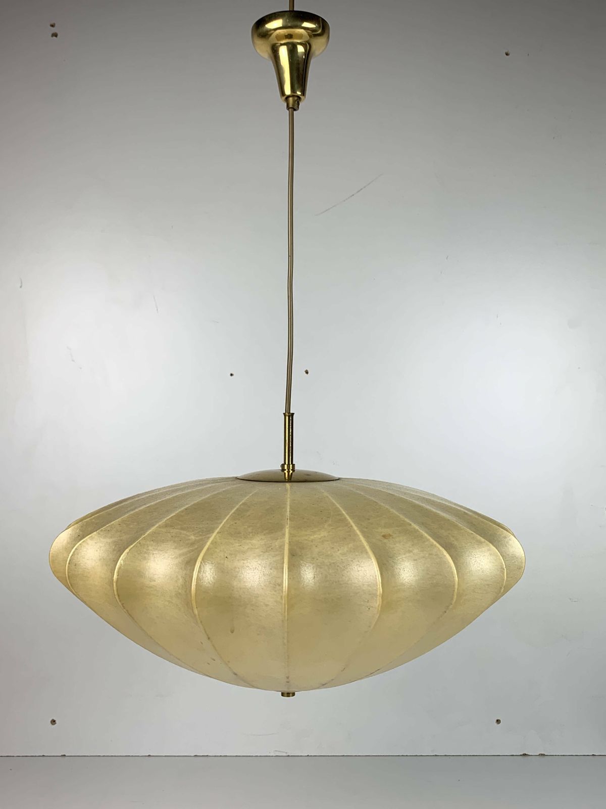 photo buy Mid Century Ufo Cocoon Hanging Lamp With Brass In The Style Of Achille Castiglioni, 1960s