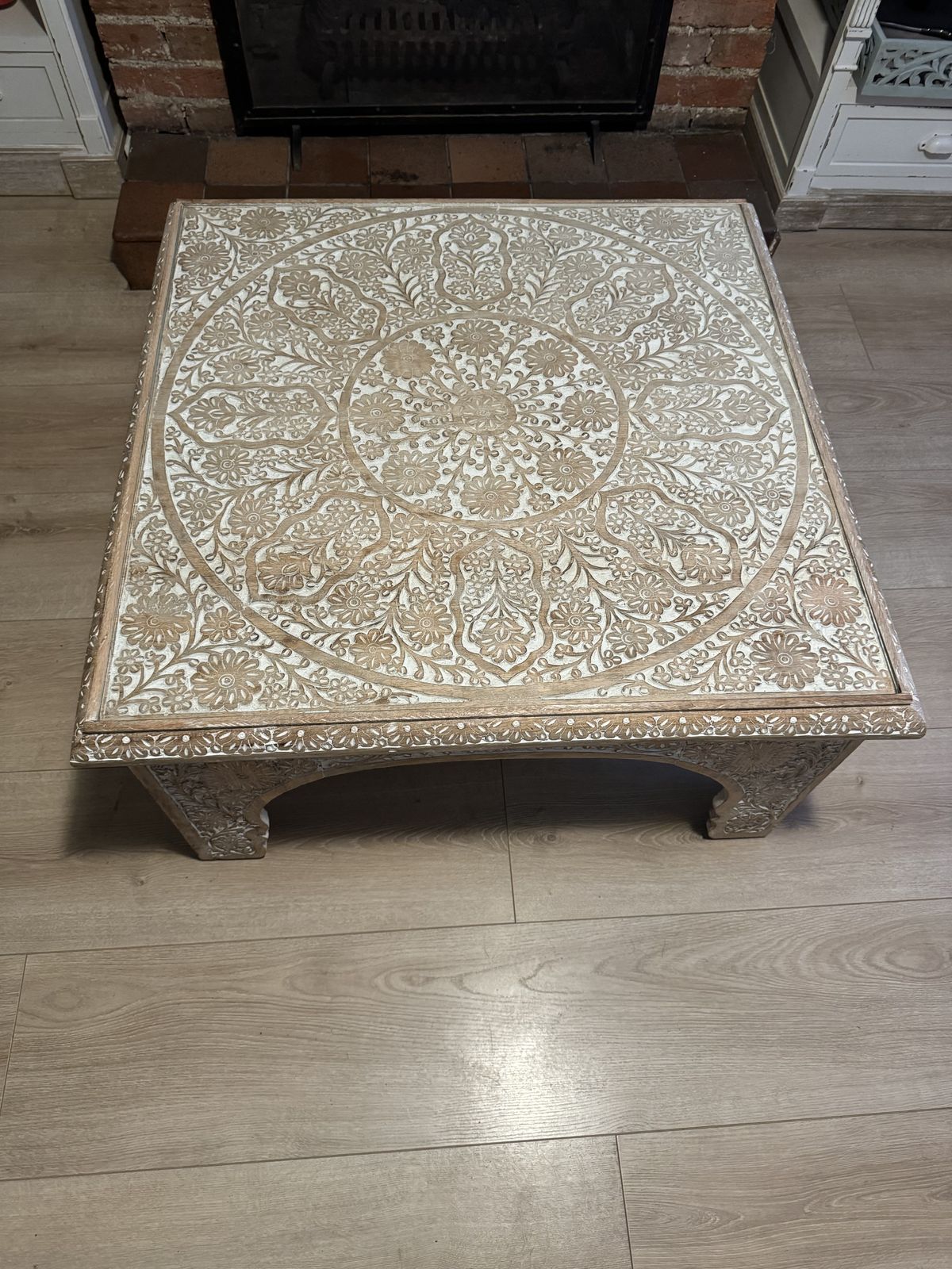 Mambo Clear Glass Top Coffee Table With Whitewash Wooden Base