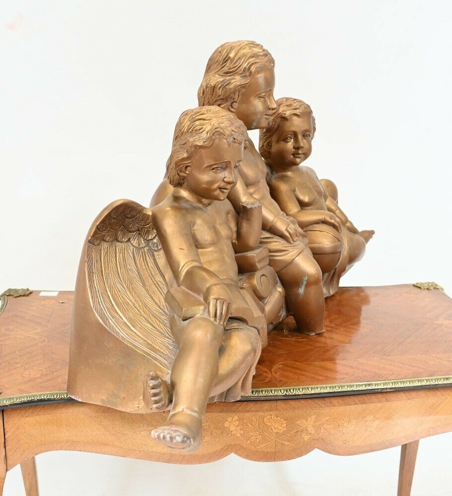Carved Italian Cherub Trio Cupid Statue Grand Tour 1880 photo vinterior