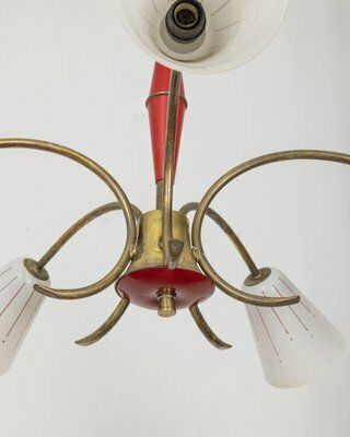 Vintage Italian Pendant Light In Red Metal And Glass, 1960s photo Lighting