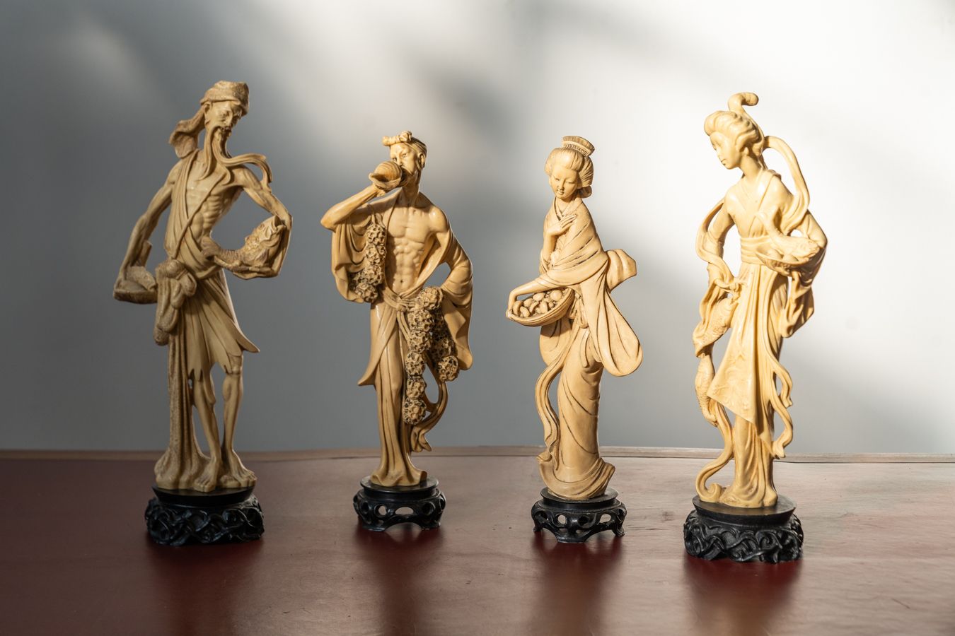 Set Of Four Vintage Hand Carved Resin Sculptures, Craftsmanship From The 1970s
