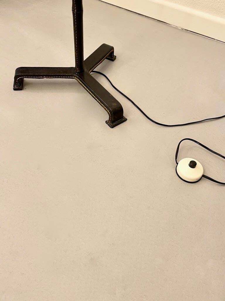 Lighting Leather Wrapped Tripod Standing Lamp By Jacques Adnet, France Circa 1950 photo