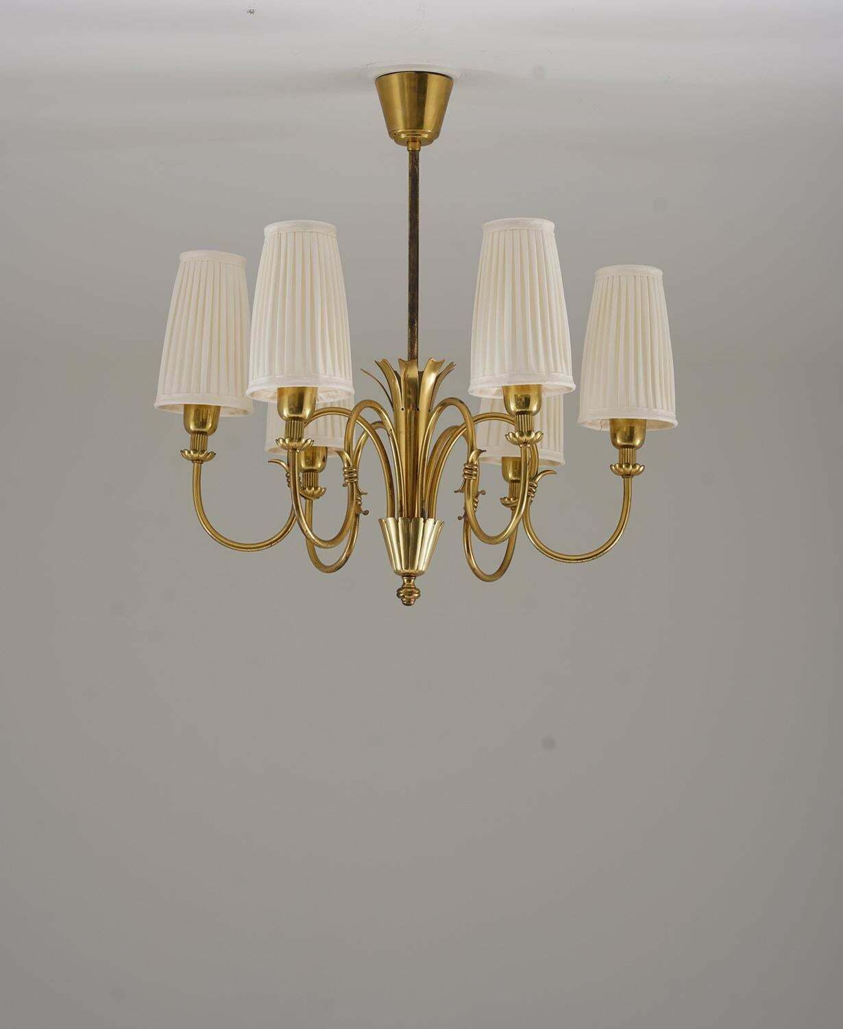 Swedish Modern Chandelier By Böhlmarks In Brass And Wood, 1940s photo furniture