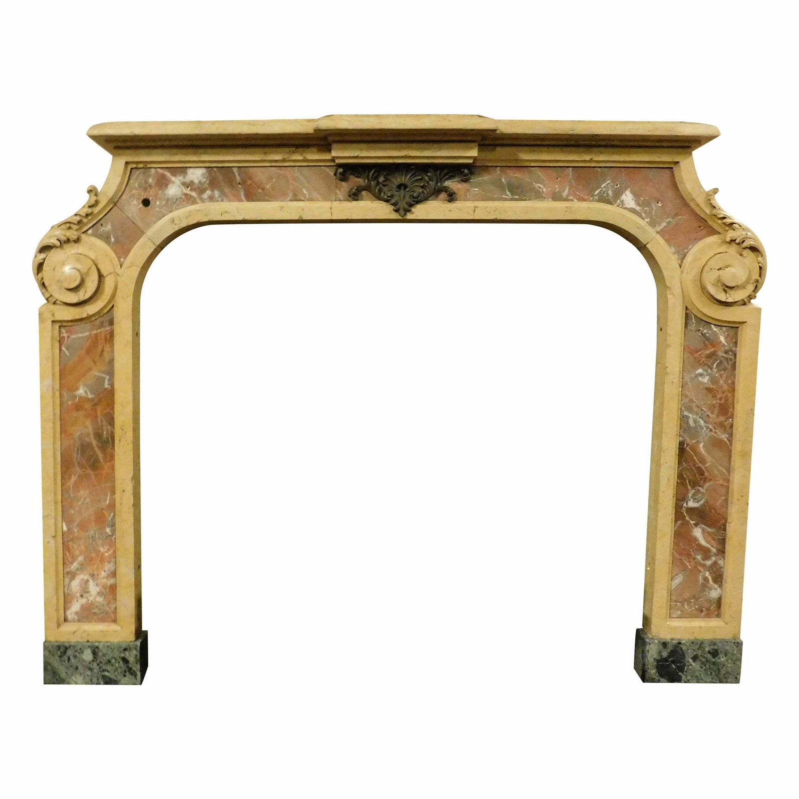 Important Mantle Fireplace In Marble Inlays Red/Yellow, Italy