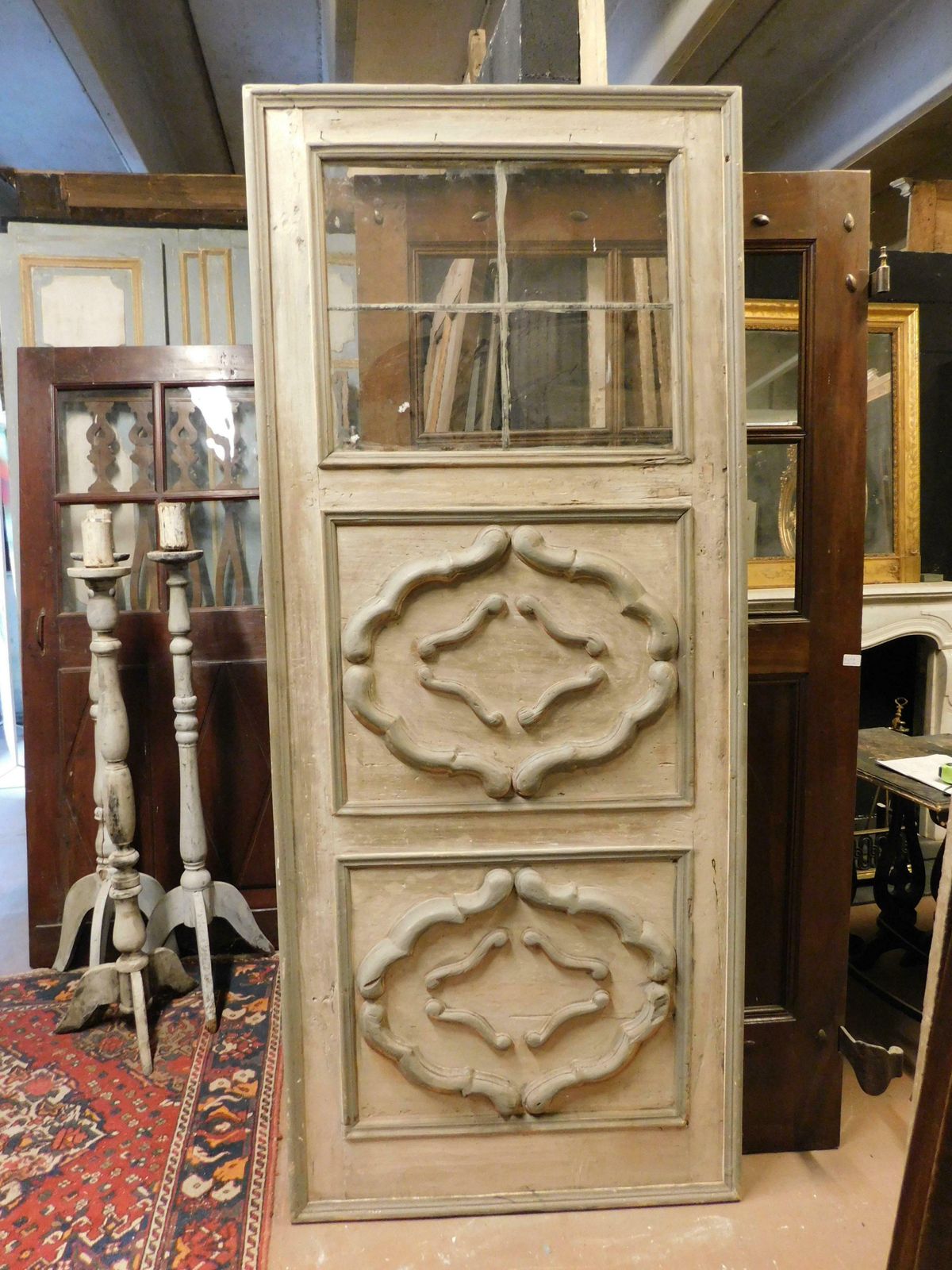 Interior Door With Decorated Panels And Glass, Italy photo for sale