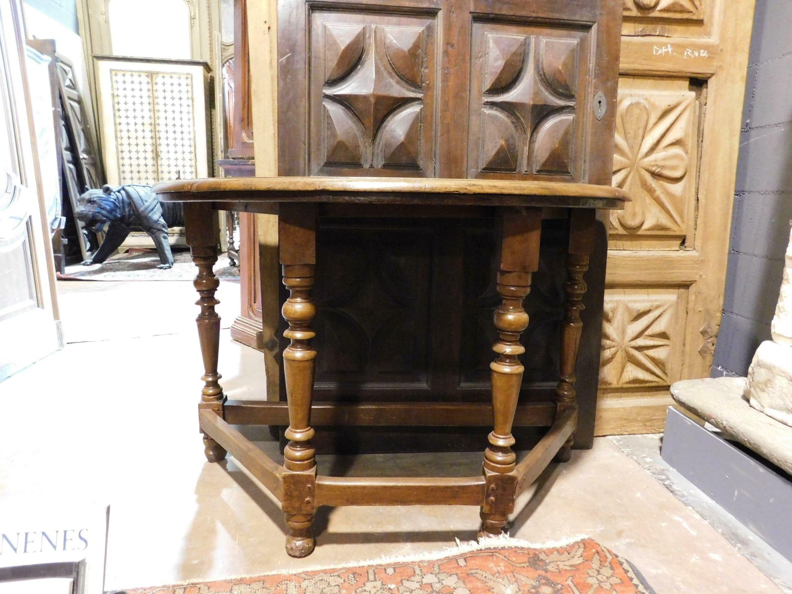 Console Table In Walnut Wood, Turned Legs Joined By Crosspieces, Italy photo Furniture
