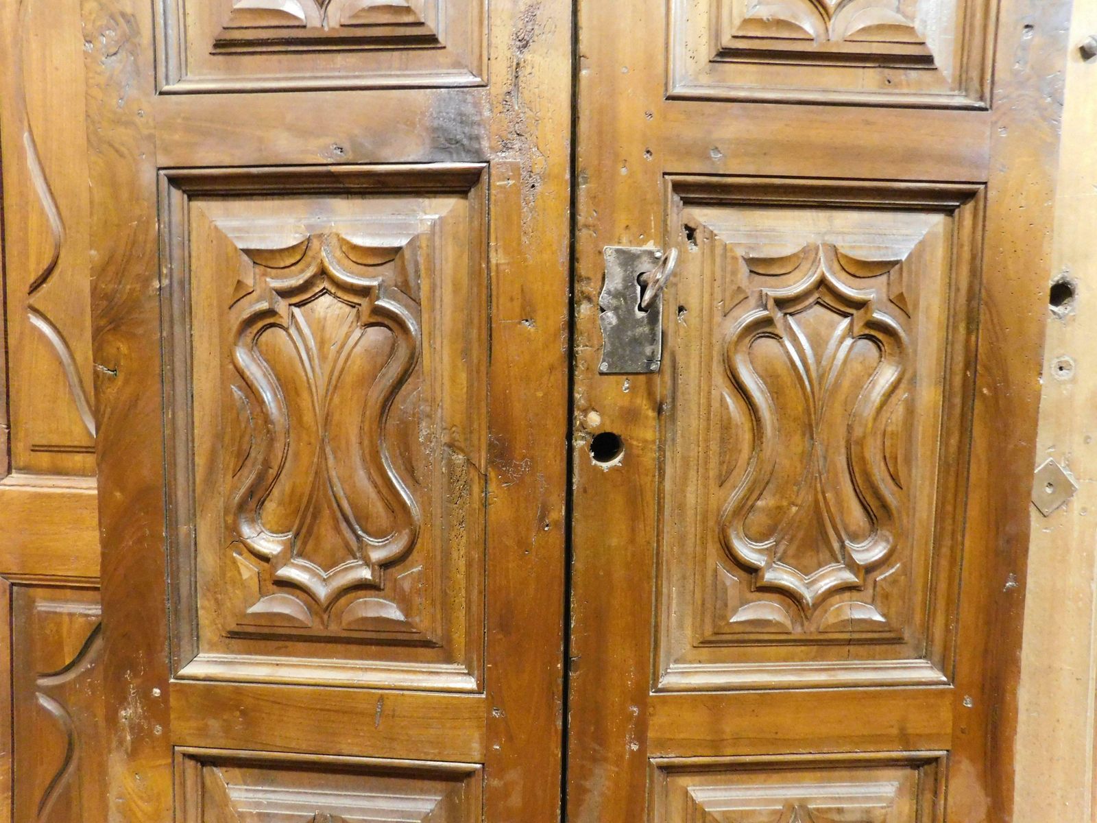 Walnut Wood Entrance Door, Carved, Double Wing, Italy photo for sale