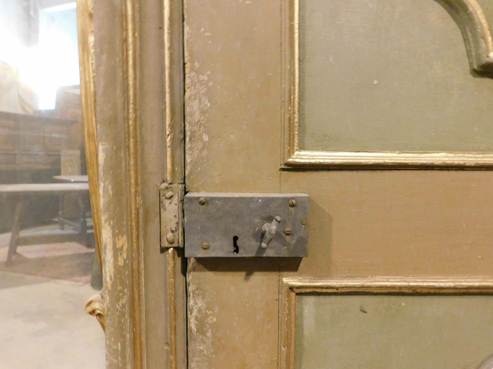 Interior Old Door Lacquered And Gilded, With One Leaf With Original Frame, Italy photo vinterior