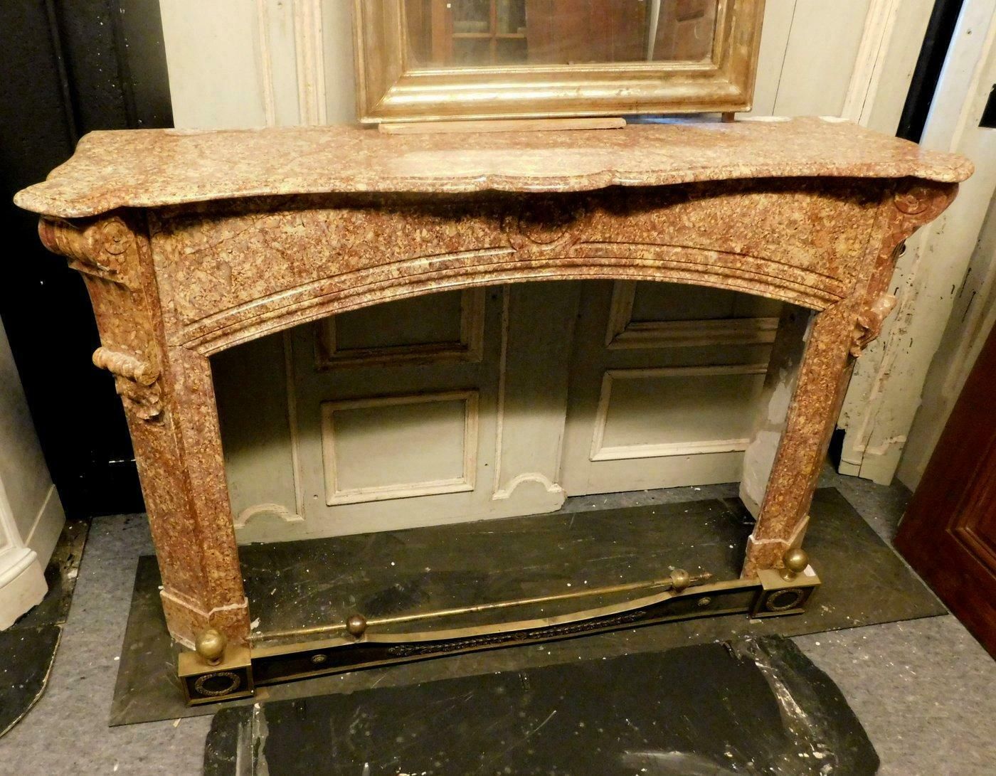 Fireplace Mantle In Red Marble Breccia Pernice, Italy photo vinterior