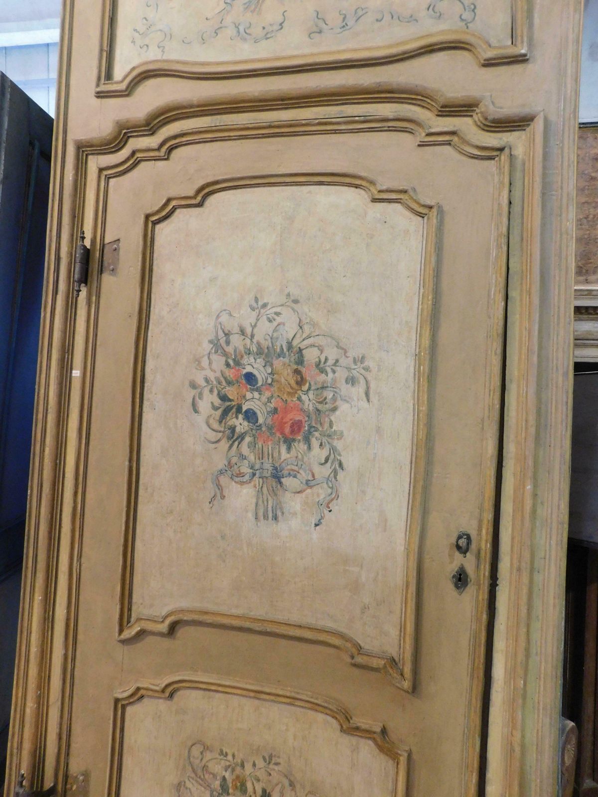 N.2 Double Sided Lacquered Doors With Original Frame And Overdoor, Genoa Italy photo vintage
