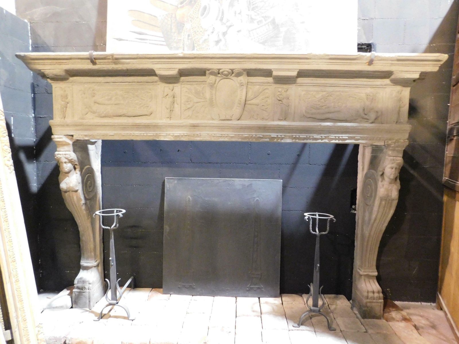 Majestic Monumental Fireplace In Pietra Serena, Carved In All Parts, Italy photo furniture