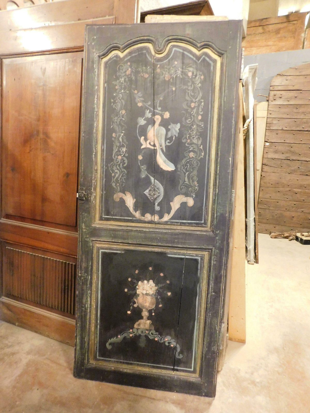Single Leaf Door Lacquered And Painted With Floral Decorations And A Bird, Italy photo furniture