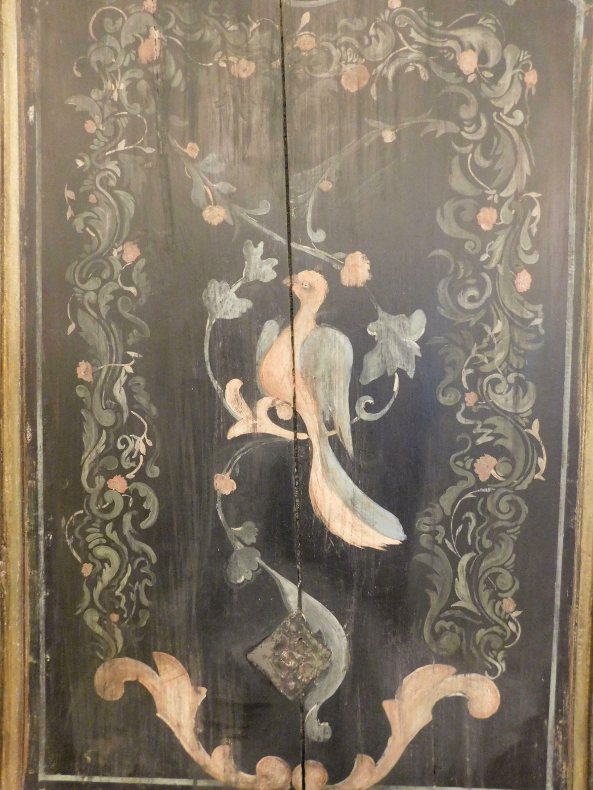 Single Leaf Door Lacquered And Painted With Floral Decorations And A Bird, Italy photo Home Fixtures