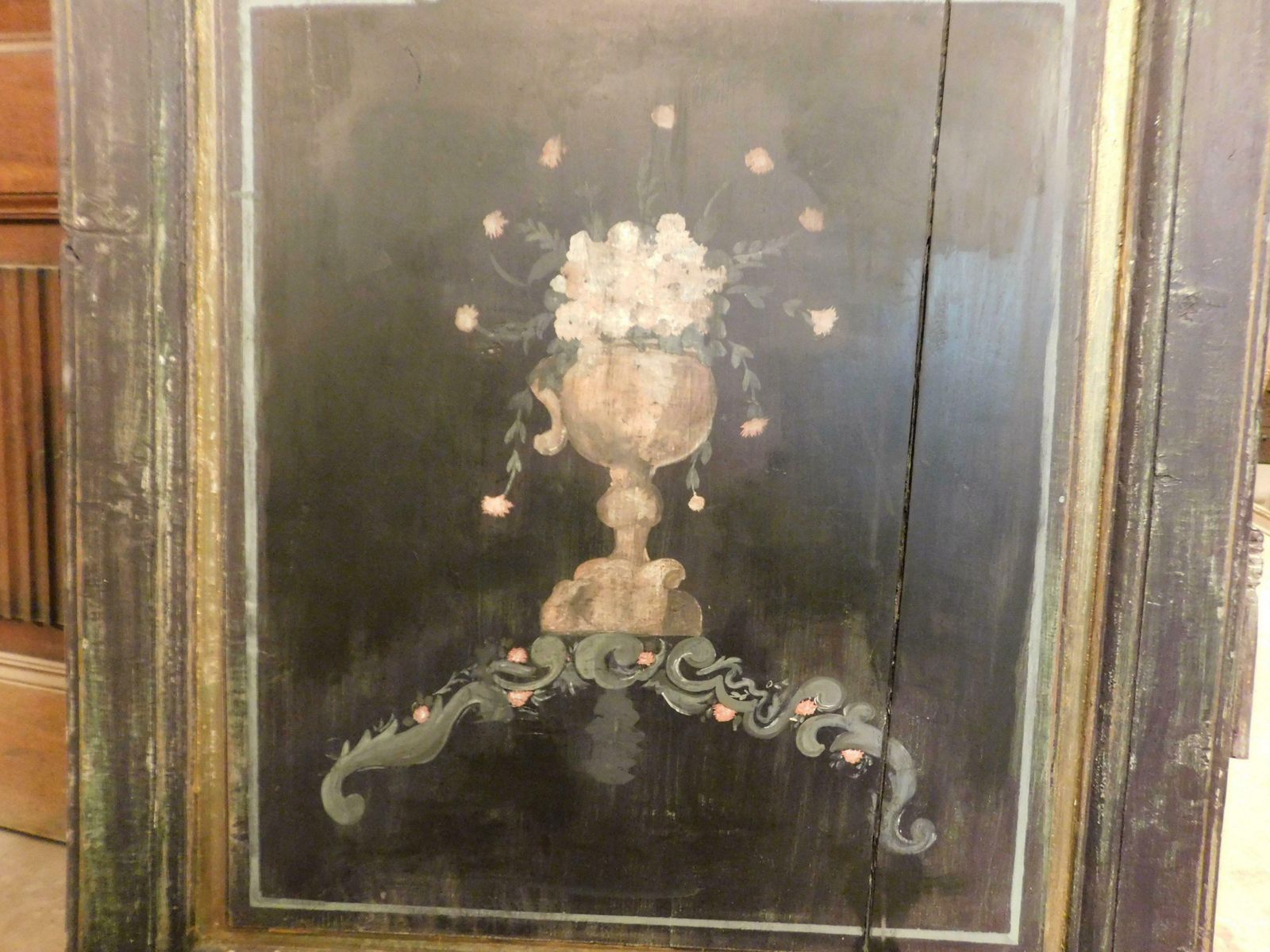 Single Leaf Door Lacquered And Painted With Floral Decorations And A Bird, Italy photo vintage