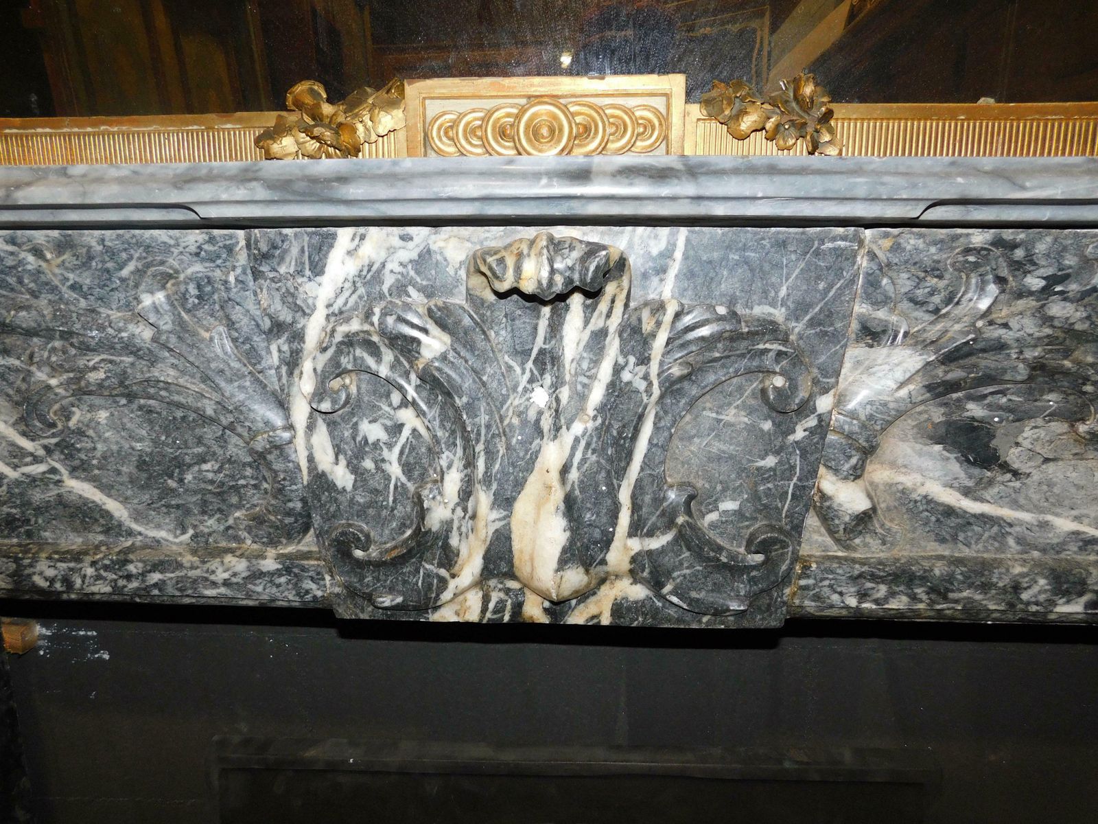 Fireplace Mantle In Fine Gray Marble With White Veins, Carved, Italy photo 6380.0
